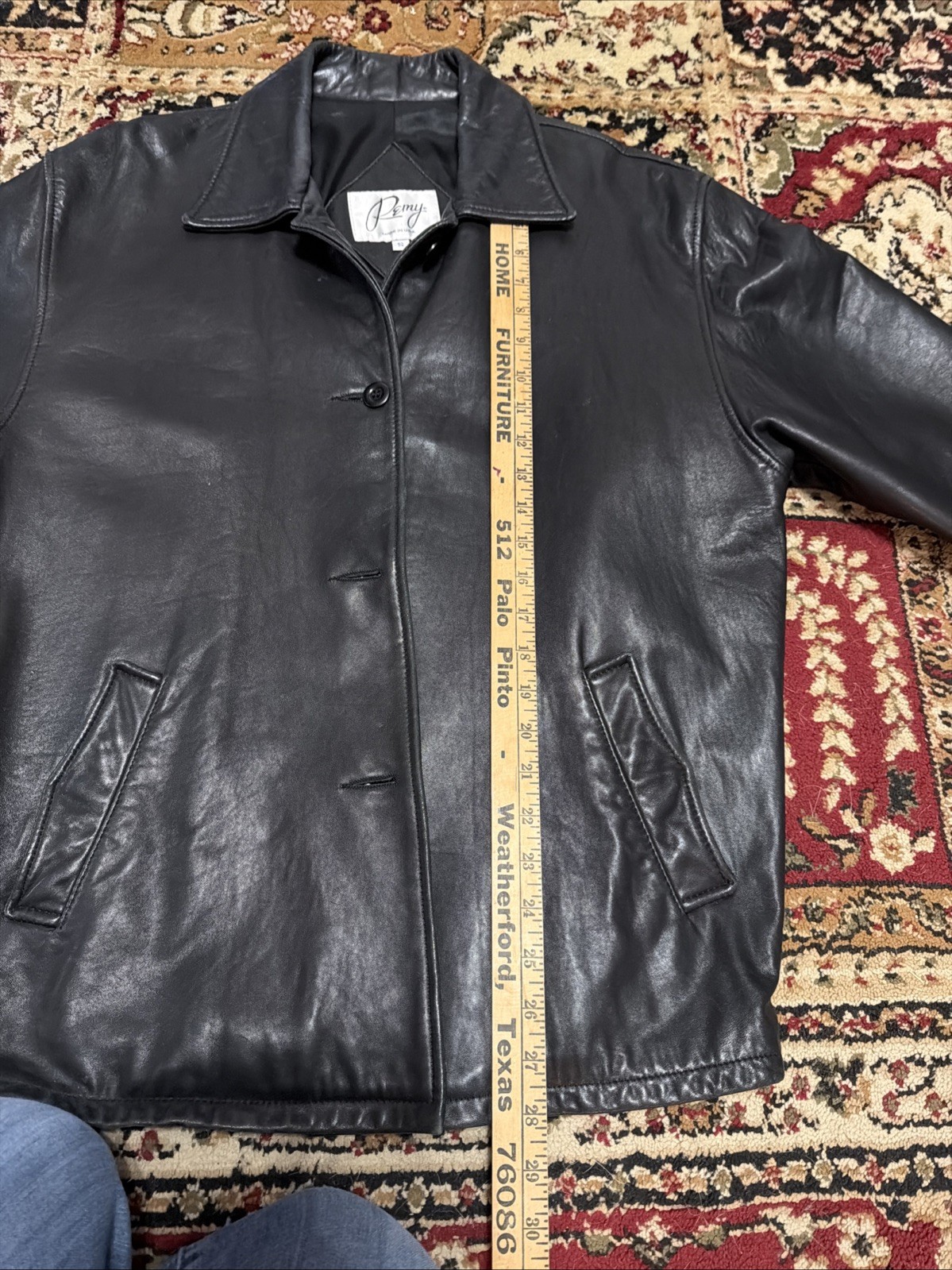 Vintage small Women’s Black Button Down Leather Remy coat Satin Interior Lining