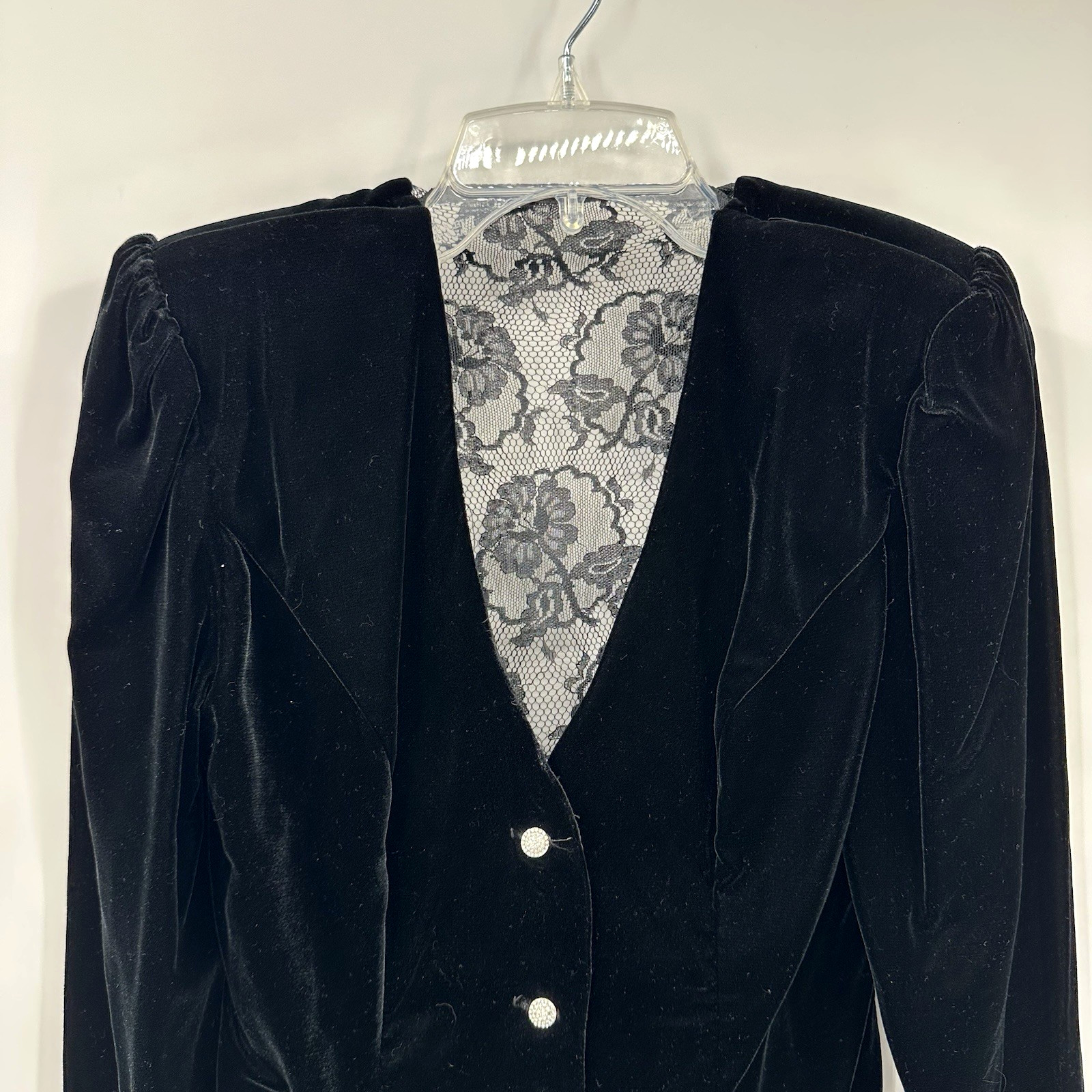 vintage 80s BLACK VELVET LACE TOP BLOUSE XS witchy victorian gothic romance