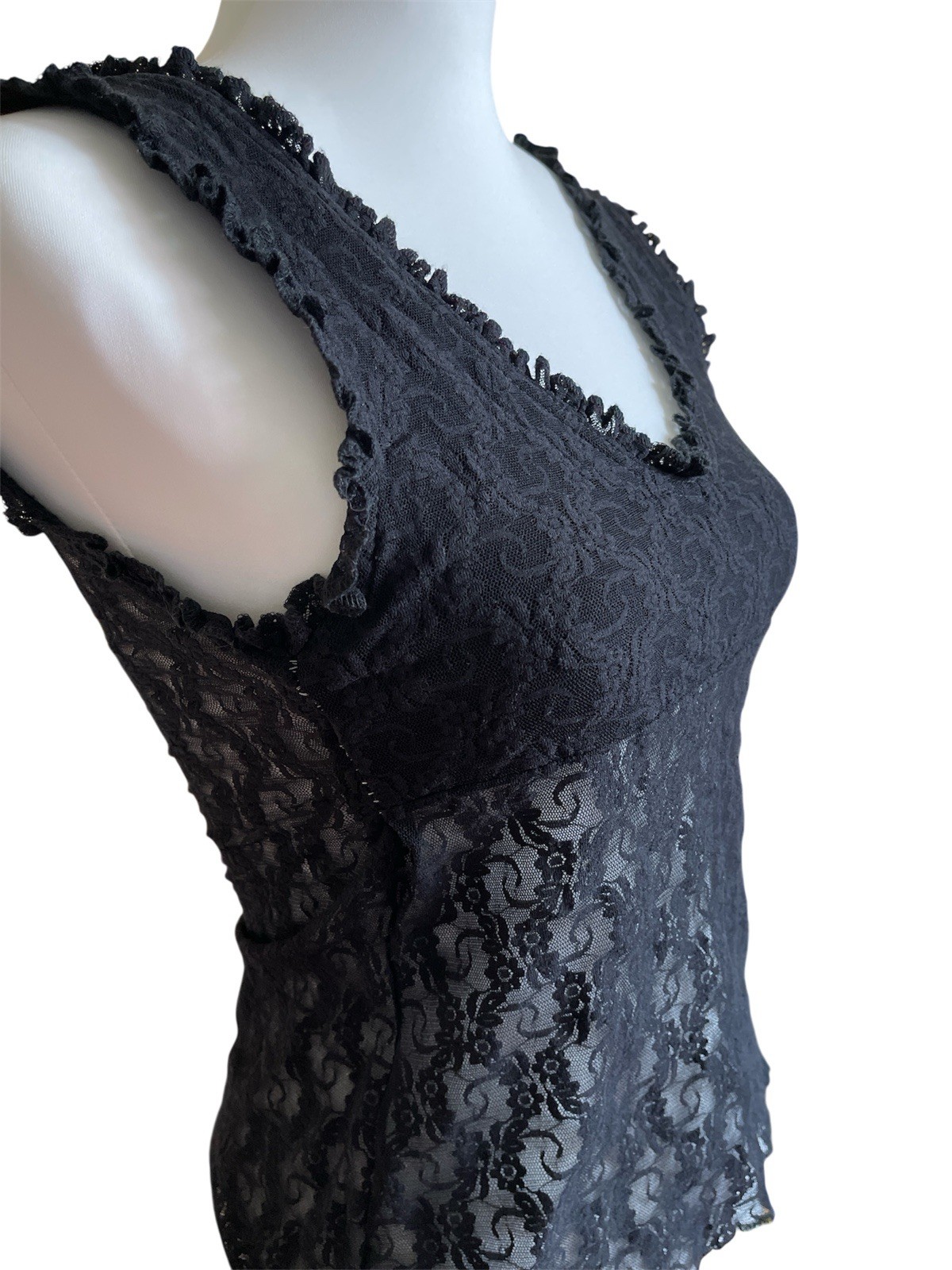 Vintage CHERYL CREATIONS Black Lace Tank Top 90s Y2K Whimsigoth Fairy Grunge