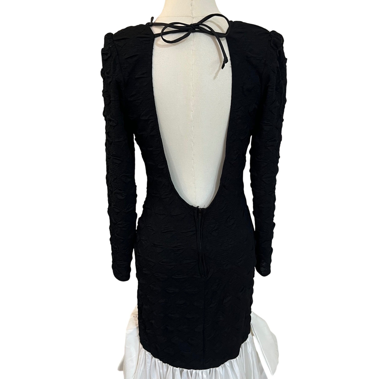 Legends Black White Bow Ruffle Mermaid Party Dress Open Back USA Vintage 9/10
