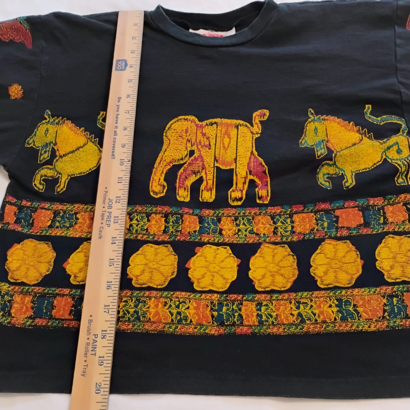 Vintage 90s Bacio Black T-shirt AOP Elephant Butterfly Cropped Boxy Tee Medium