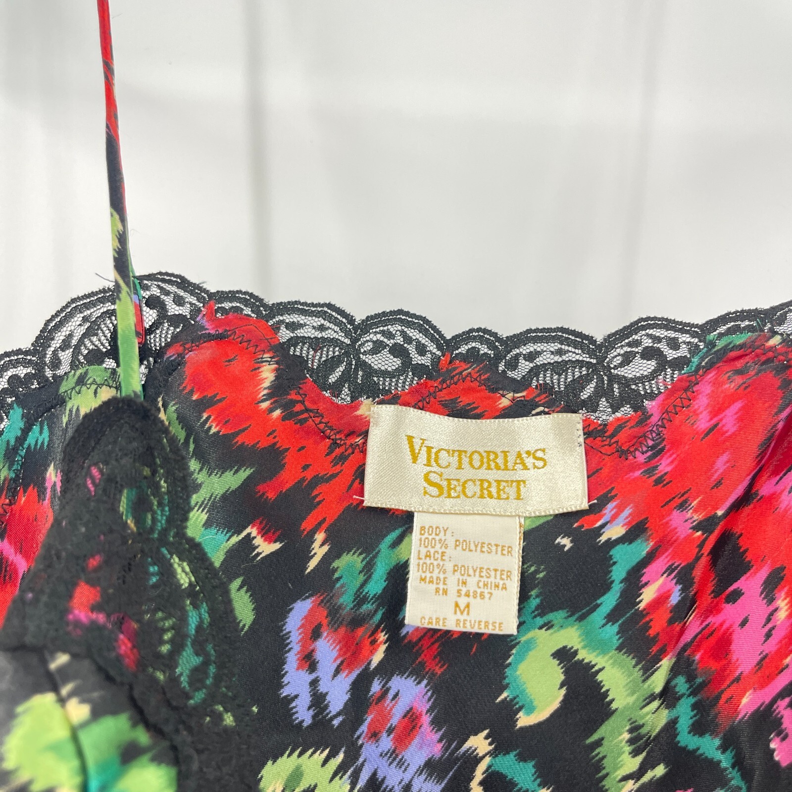 Vintage Victoria’s Secret Slip Dress Black Red Lace Floral Mini Chemise Size M