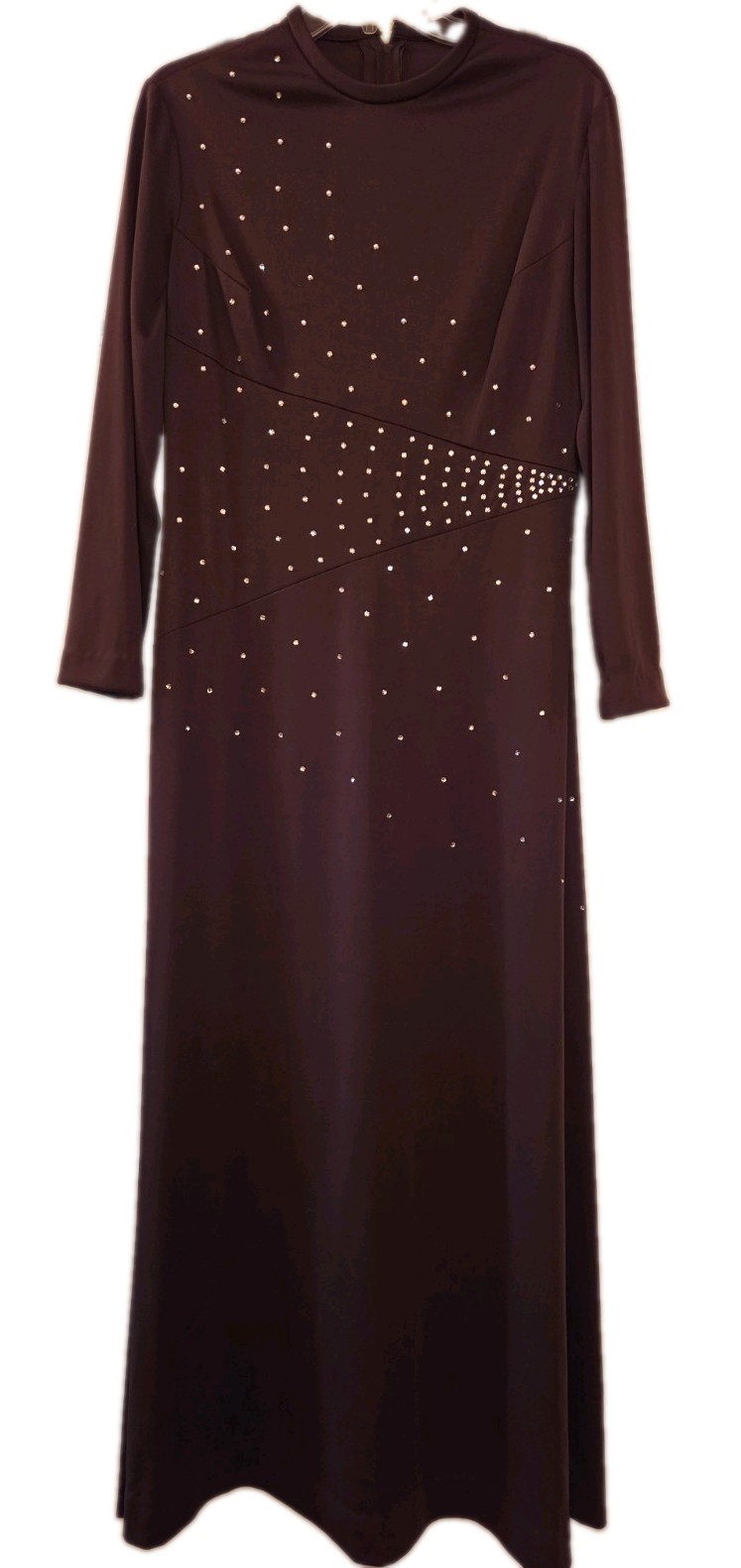 Vintage 1960s-1970s Prong Set Rhinestones Long Polyester Knit Gown