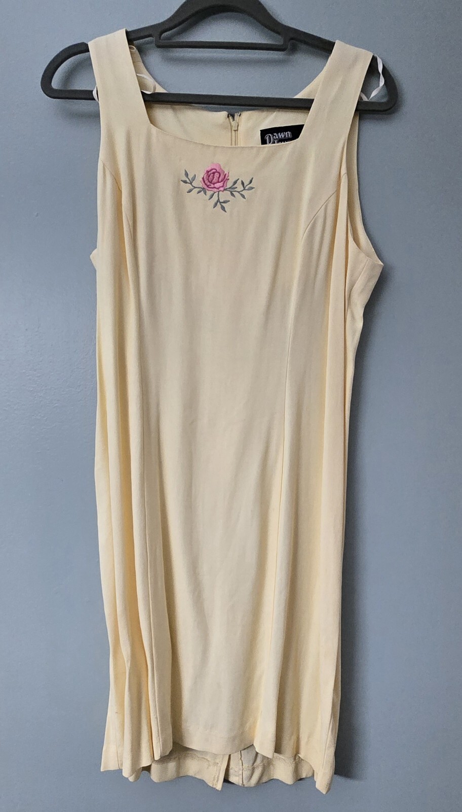 Vintage Dawn Joy Fashions Yellow Casual Dress Pink Rose Design Back Zipper 9/10