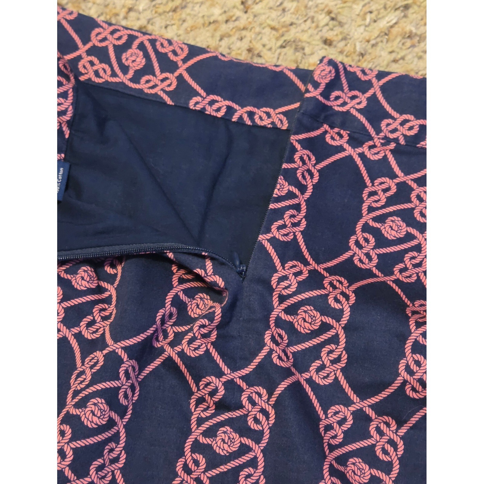Vineyard Vines Nautical Rope Print Skirt Women’s Size 8 Blue Pink Back Zip Up