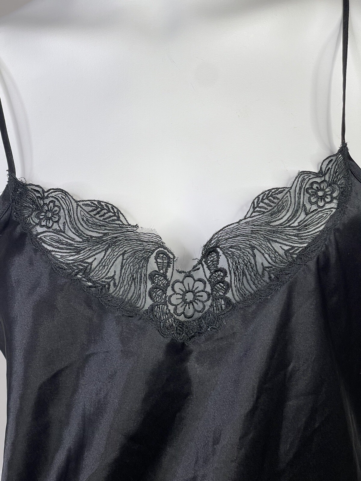 Vintage Partners by Mervyns Black Satin Nightgown Sleepwear M Sexy Lace Lingerie