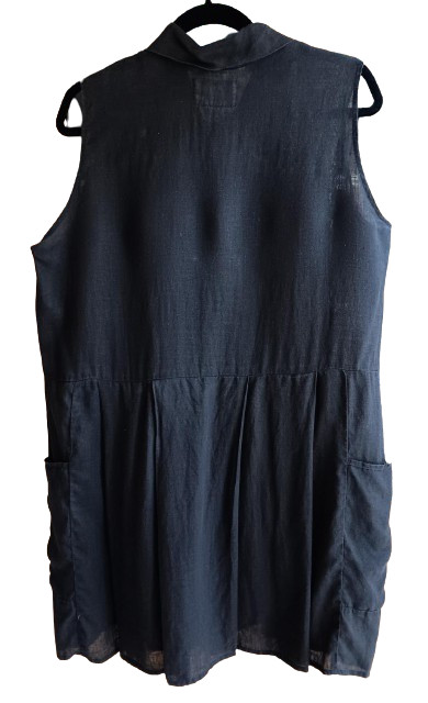 VTG FLAX Jeanne Engelhart Black Linen Short Dress/Top Lagenlook – Size L!