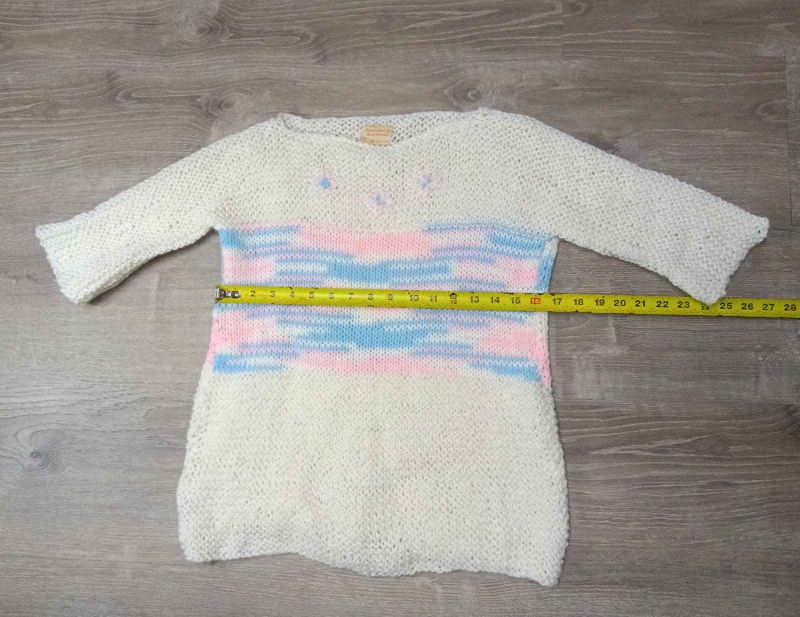 Rare Vintage 1980s Anna Petrush Hand Knit Sweater Ivory Pink Blue Women’s Knit