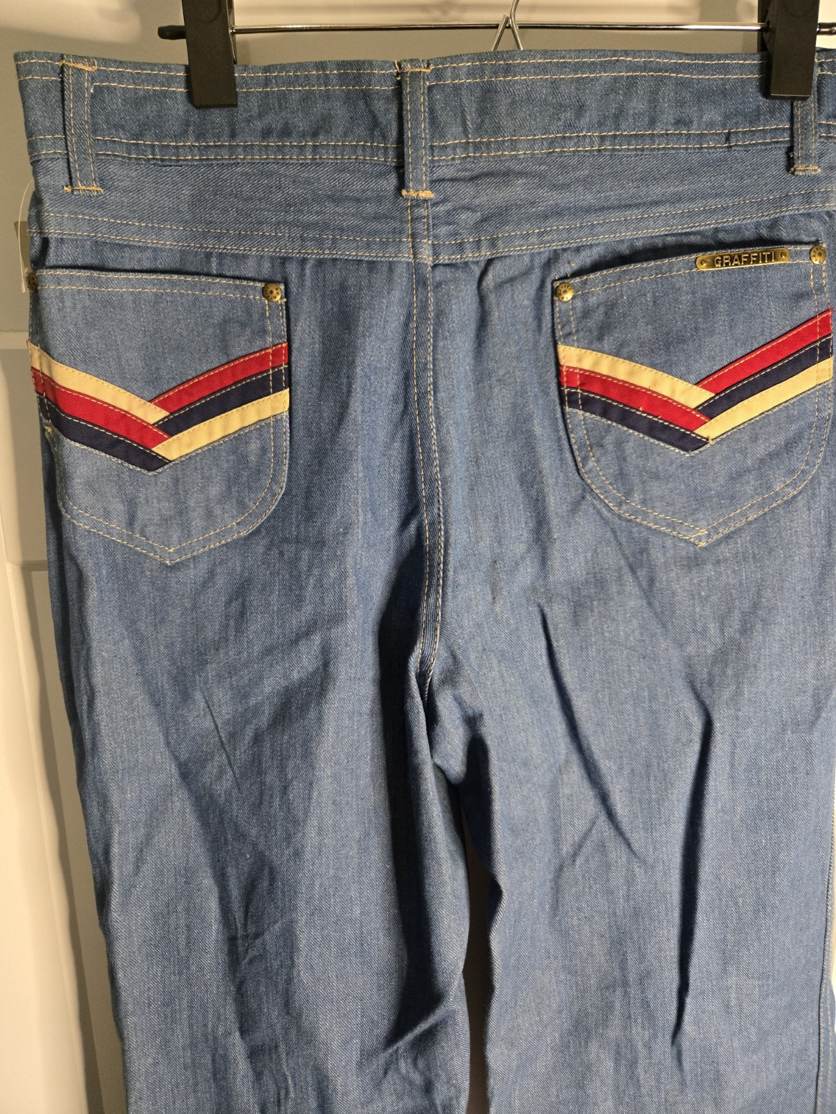Vintage 70s Graffiti Jeans Boot Cut Calvary Style Mens 34 Wms 13