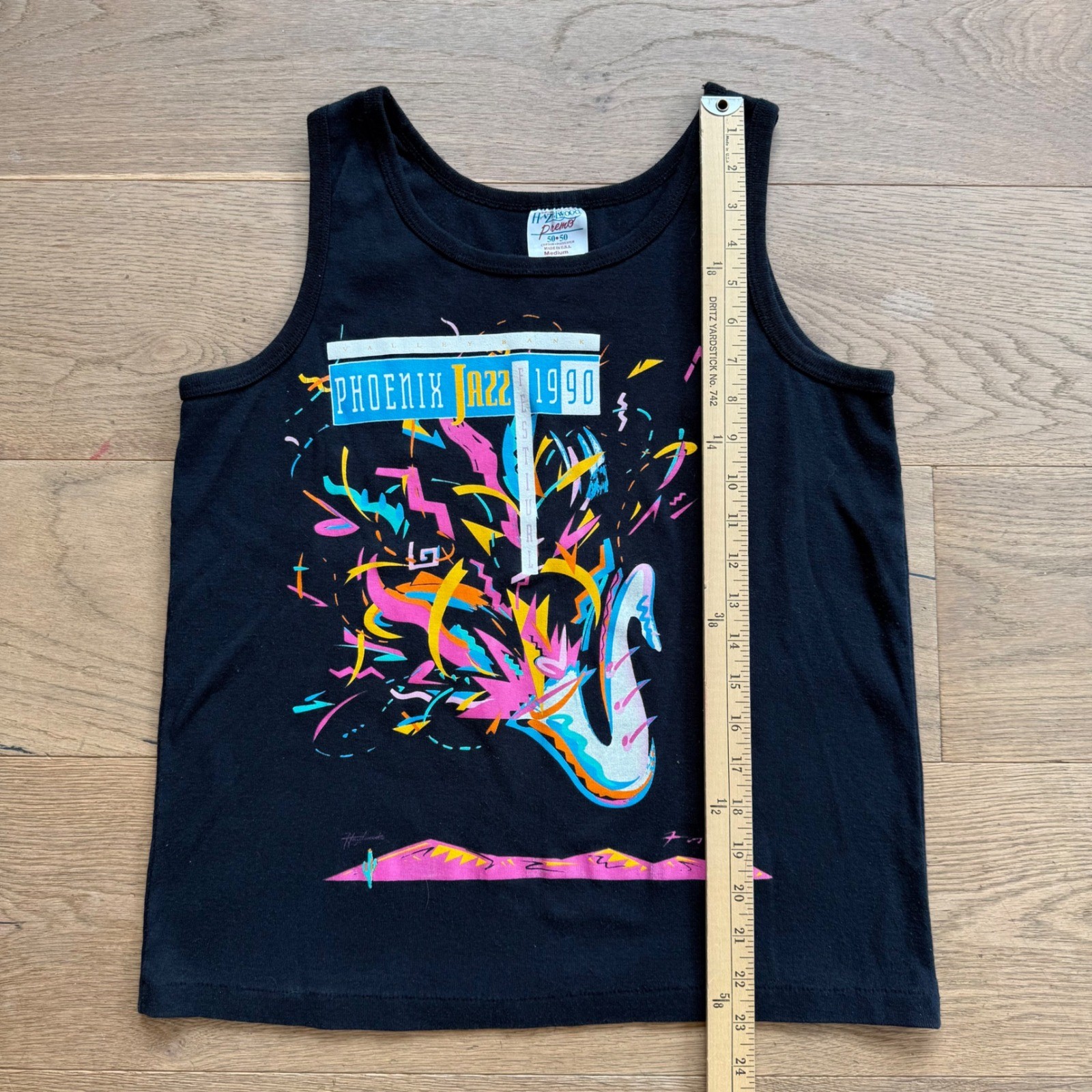 Vintage 1990 Phoenix Jazz Festival Tank Top Hazelwood Premo Black Neon Medium