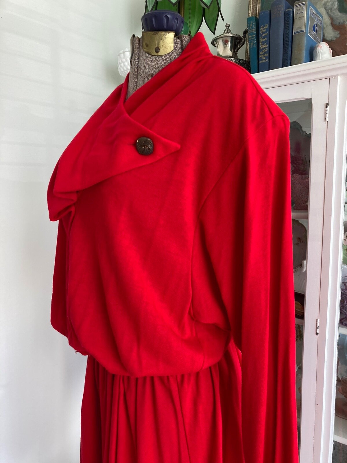 NOS Vintage 1980s SPEIGEL Red Jersey KNIT Dress Size 18 Bust 46