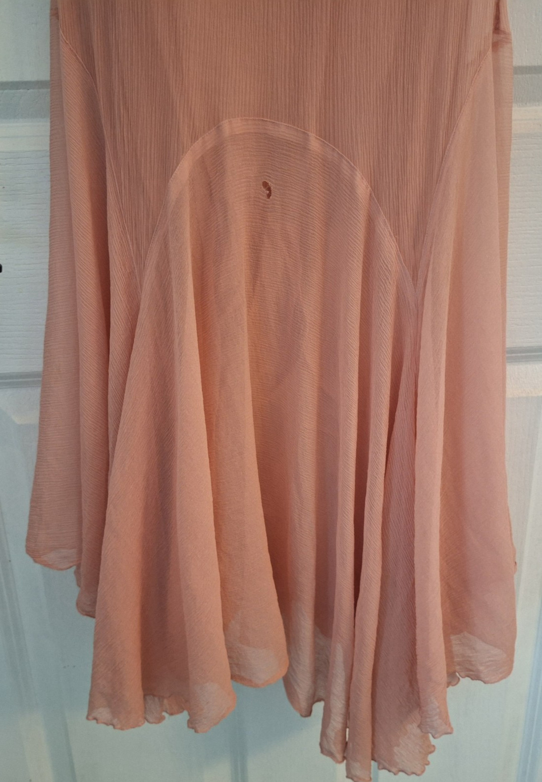 Antique 1930s Peach Chiffon Dress Rosette Trim Flutter Sleeve AS IS Art Deco