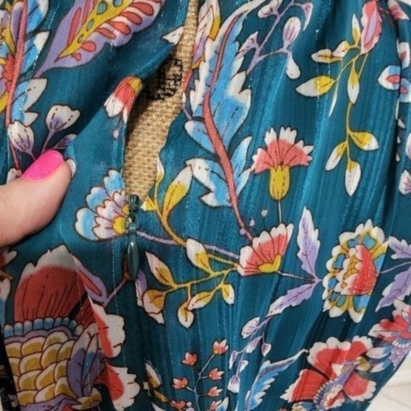 Nanette Lepore 70s vibe Teal paisley halter ruffle midi dress plus size 14 new