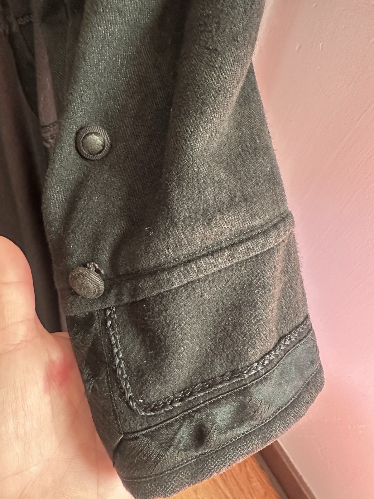 Antique Victorian Era Wool, Silk, And Velvet Trim Coat