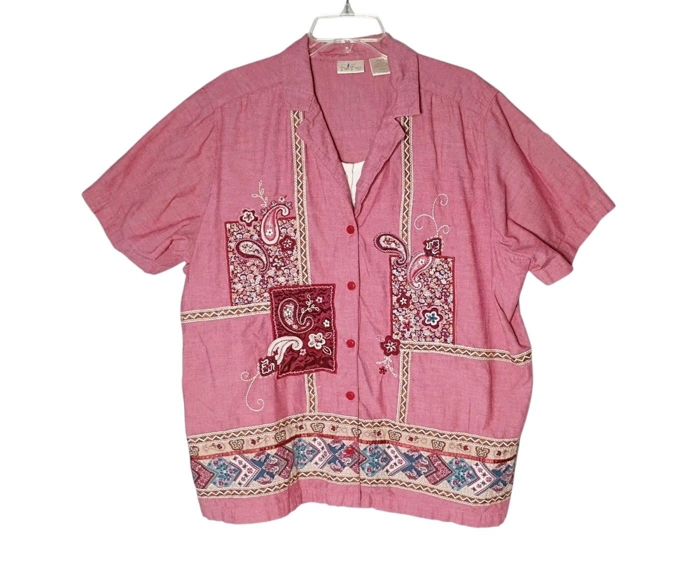 Bobbie Brooks Cotton Patchwork Button Top 22W/24W Peasant Boho Artsy