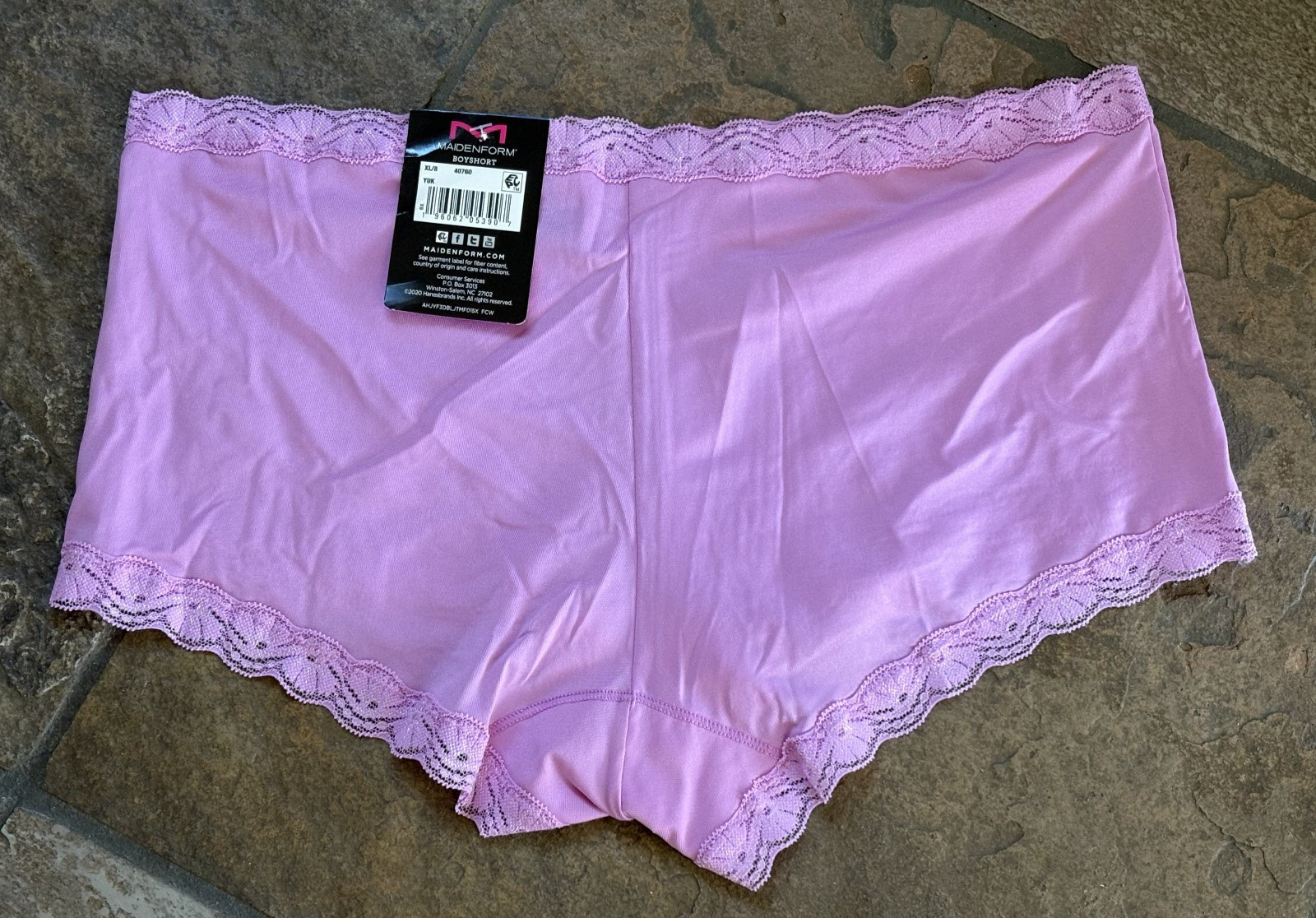 MAIDENFORM 8/XL PINK Silky Smooth Lace Trim Boyshort Panties #40760 NWT