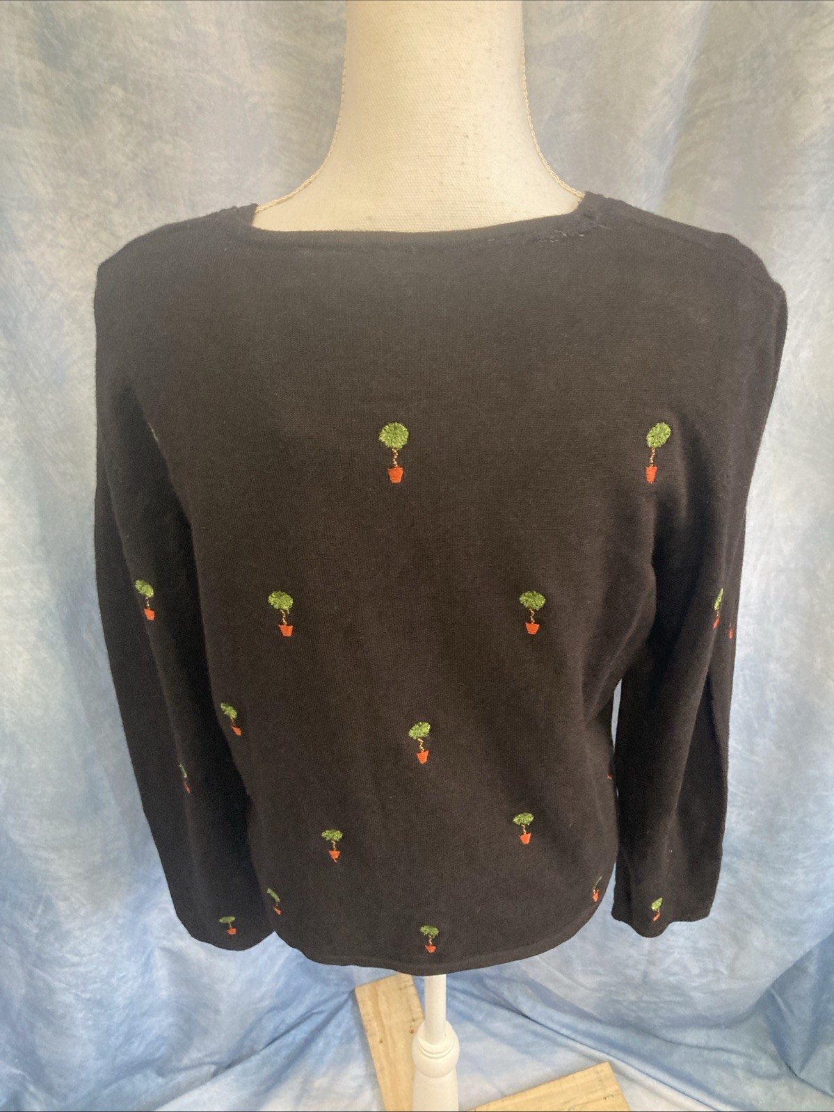 Vtg 90s Etoile 2pc Cardigan & Shell Set XL Black Topiary Embroidered Twinset GUC