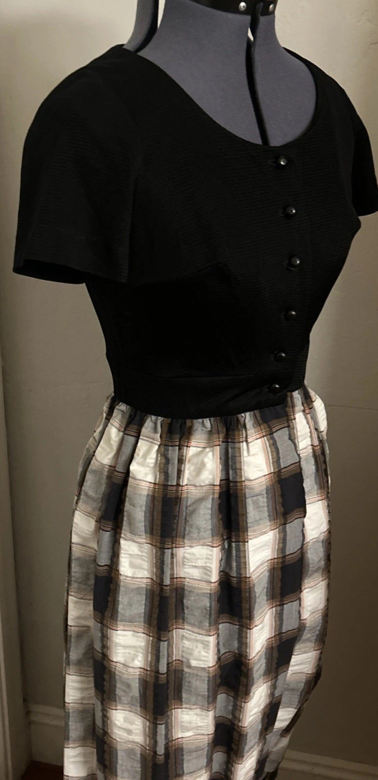VTG Nancy Greer NY 1950’s Plaid Maxi Day Dress Made USA