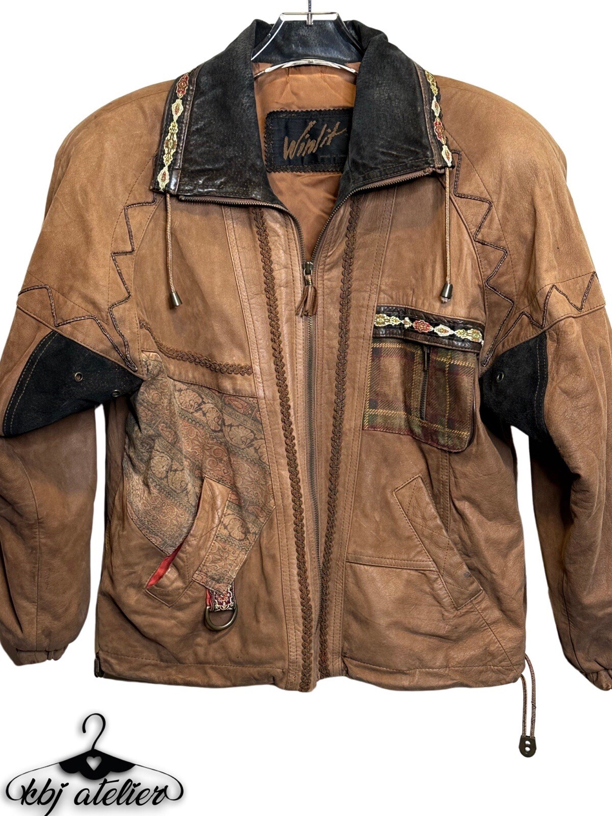 Vintage Leather Coat Patch Design Winlit Tan Suede Jacket Women’s Medium BOHO