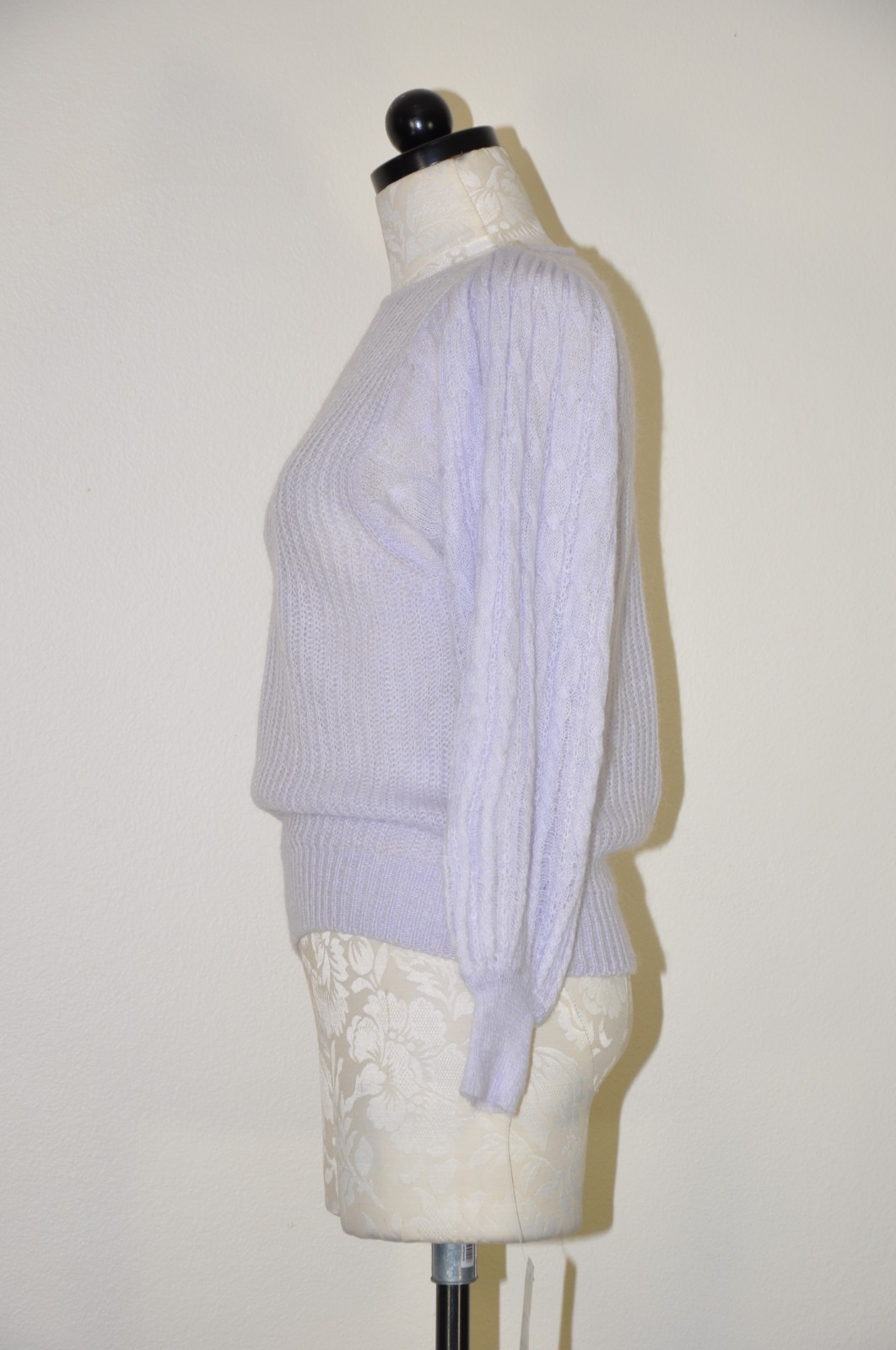 70s VTG Lavender Purple Mohair Puff Sleeve Pearl Buttons Knit Sweater Women XS