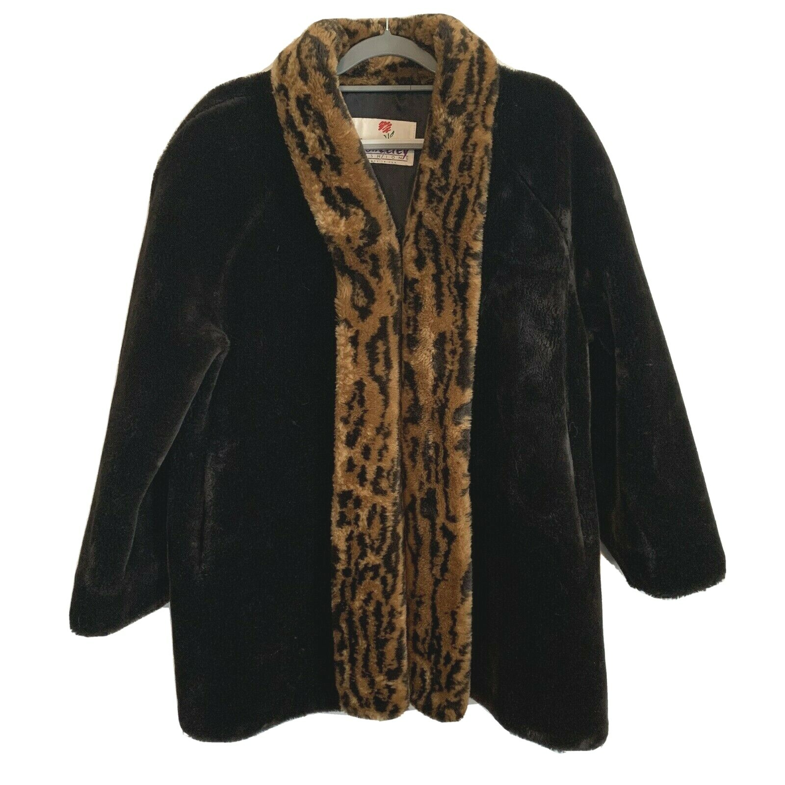 Vintage Monterey Fashions Woman Large Dark Brown Faux Fur Swing Coat Made in USA