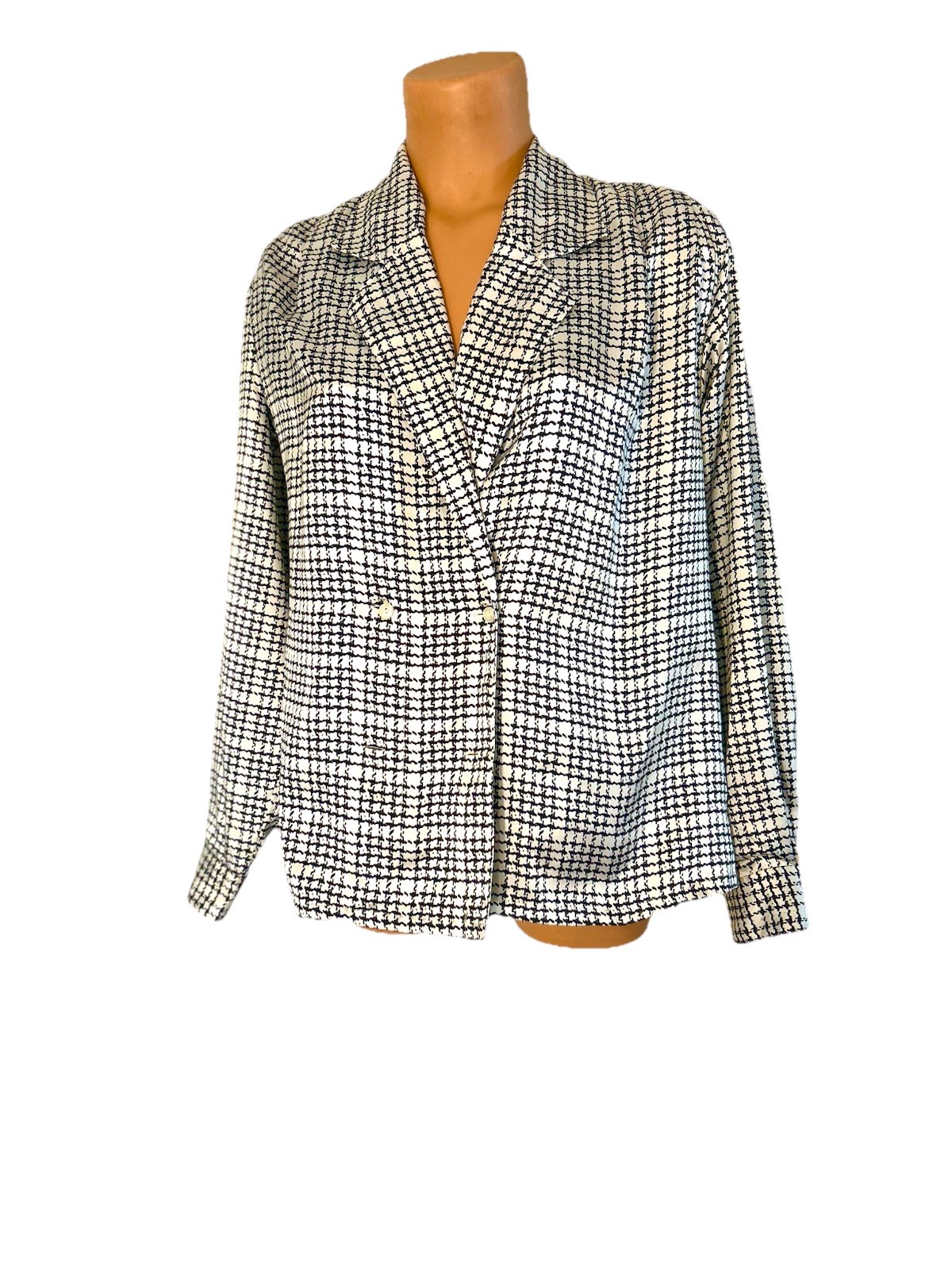 Vtg 90’s Oscar De La Renta Collectibles Black & White Houndstooth Blouse Sz 6