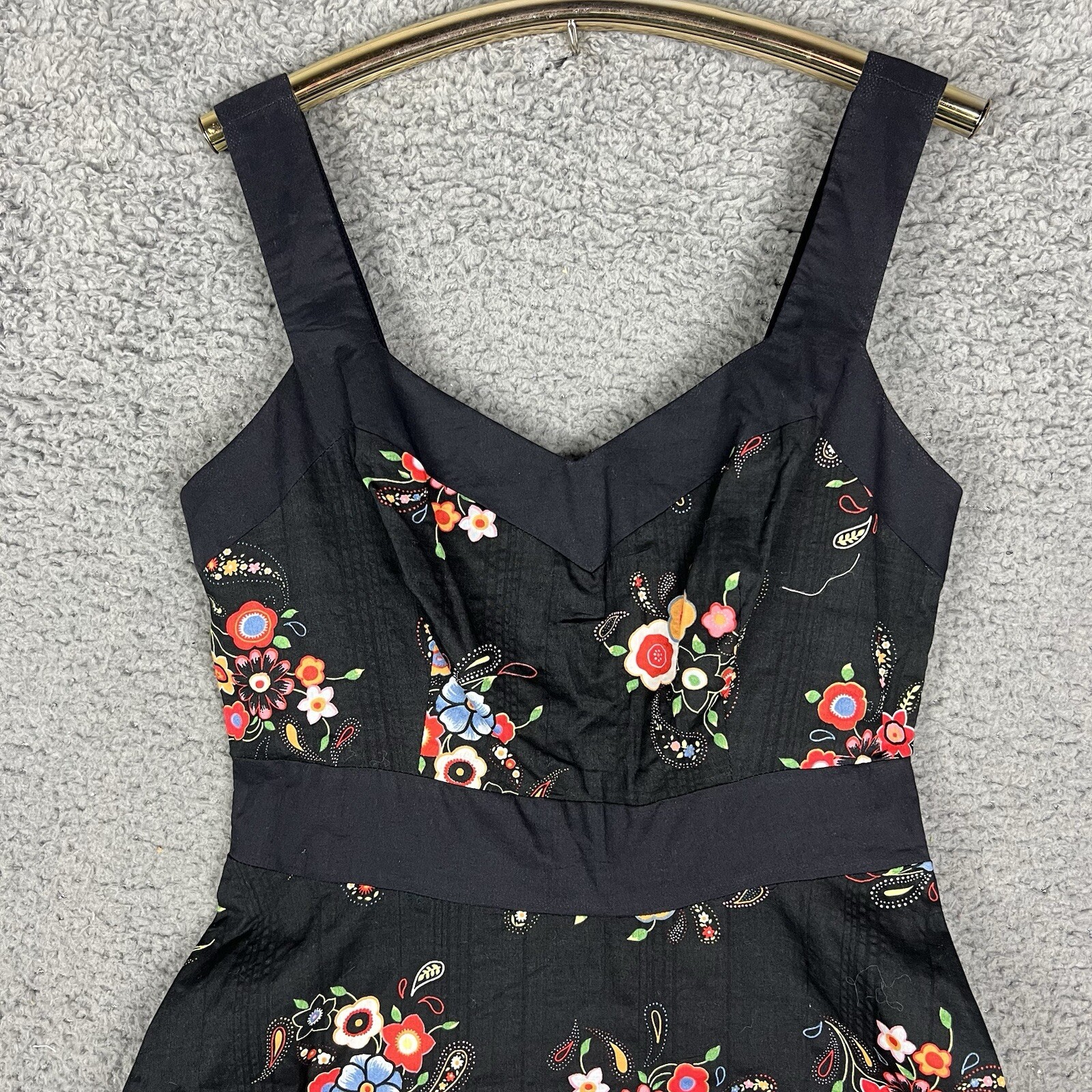 NWT Vtg 90s Mica Black Sundress Floral Fit & Flare A-Line Sz 8 Pinup Whimsy Goth