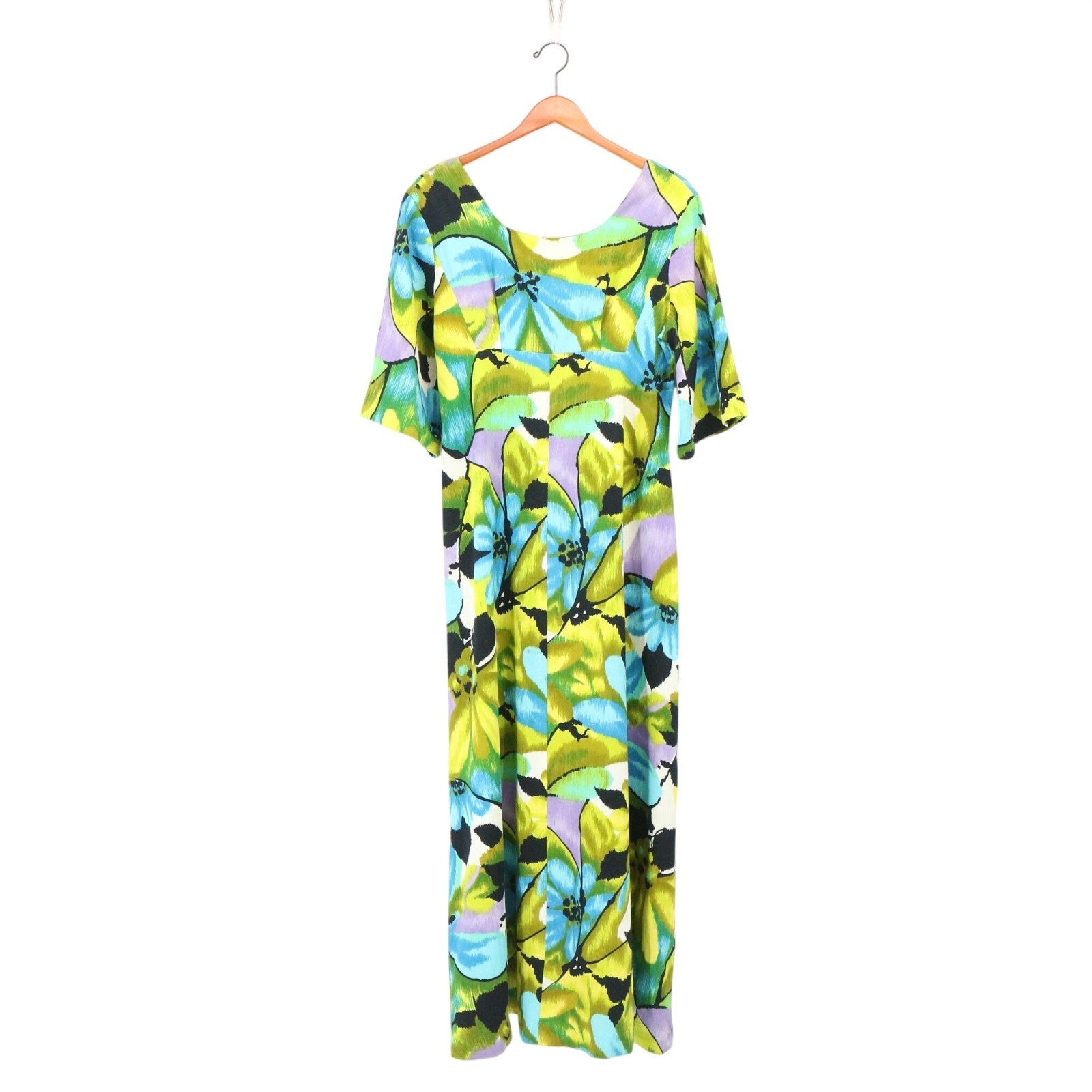 Vtg 60’s Stunning Ui-Maikai Hawaii Bright Hawaiian Floral Barkcloth Maxi Dress