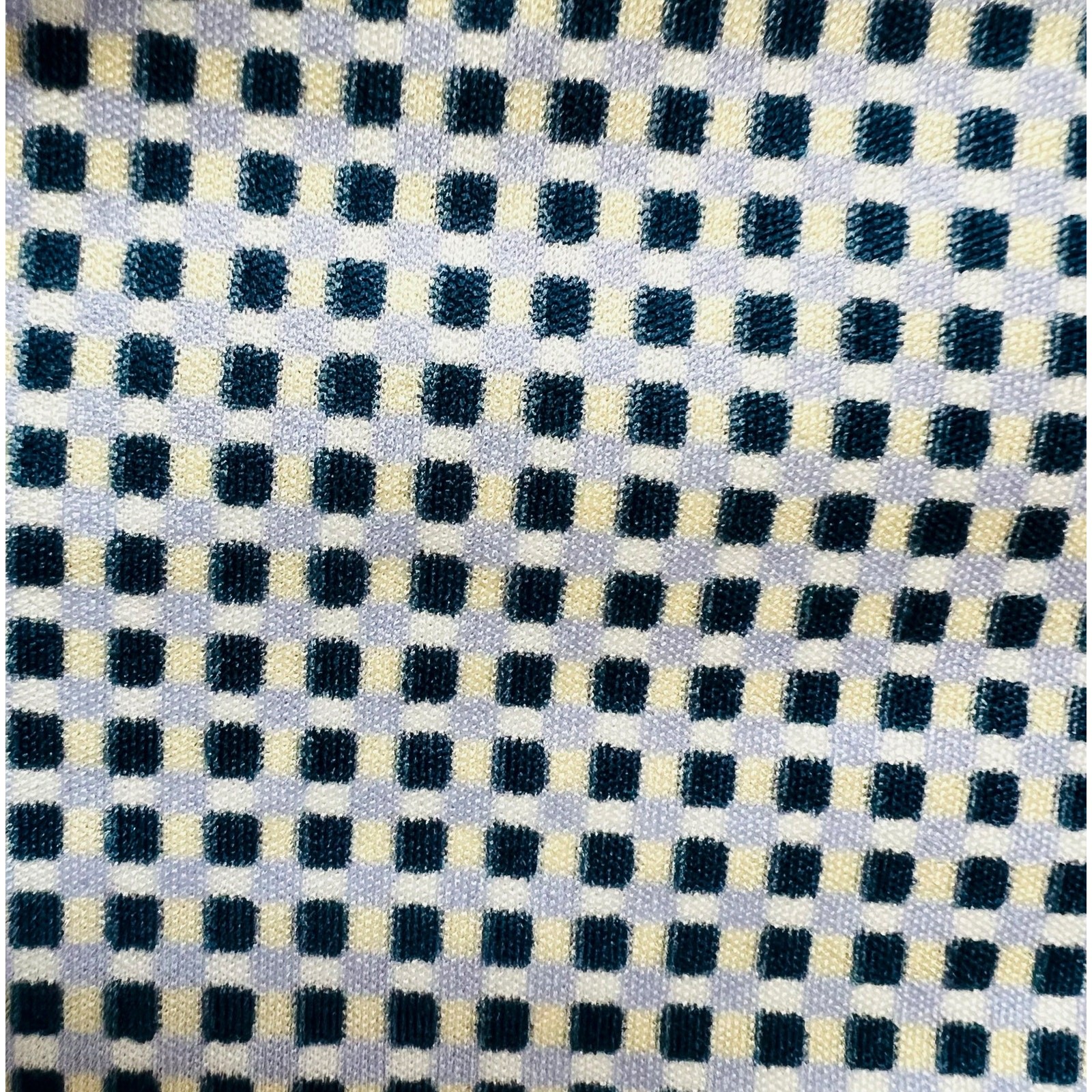 Vintage 70s Check Squares Shirred Blue Cream Tan Turtleneck Dress size S / M