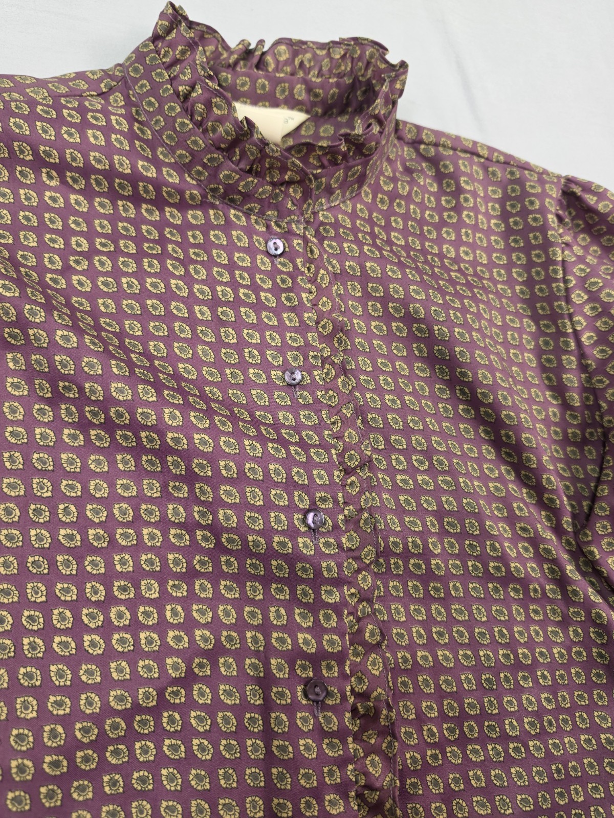 80s Sears The Gathering purple gold medallion ruffle collar blouse