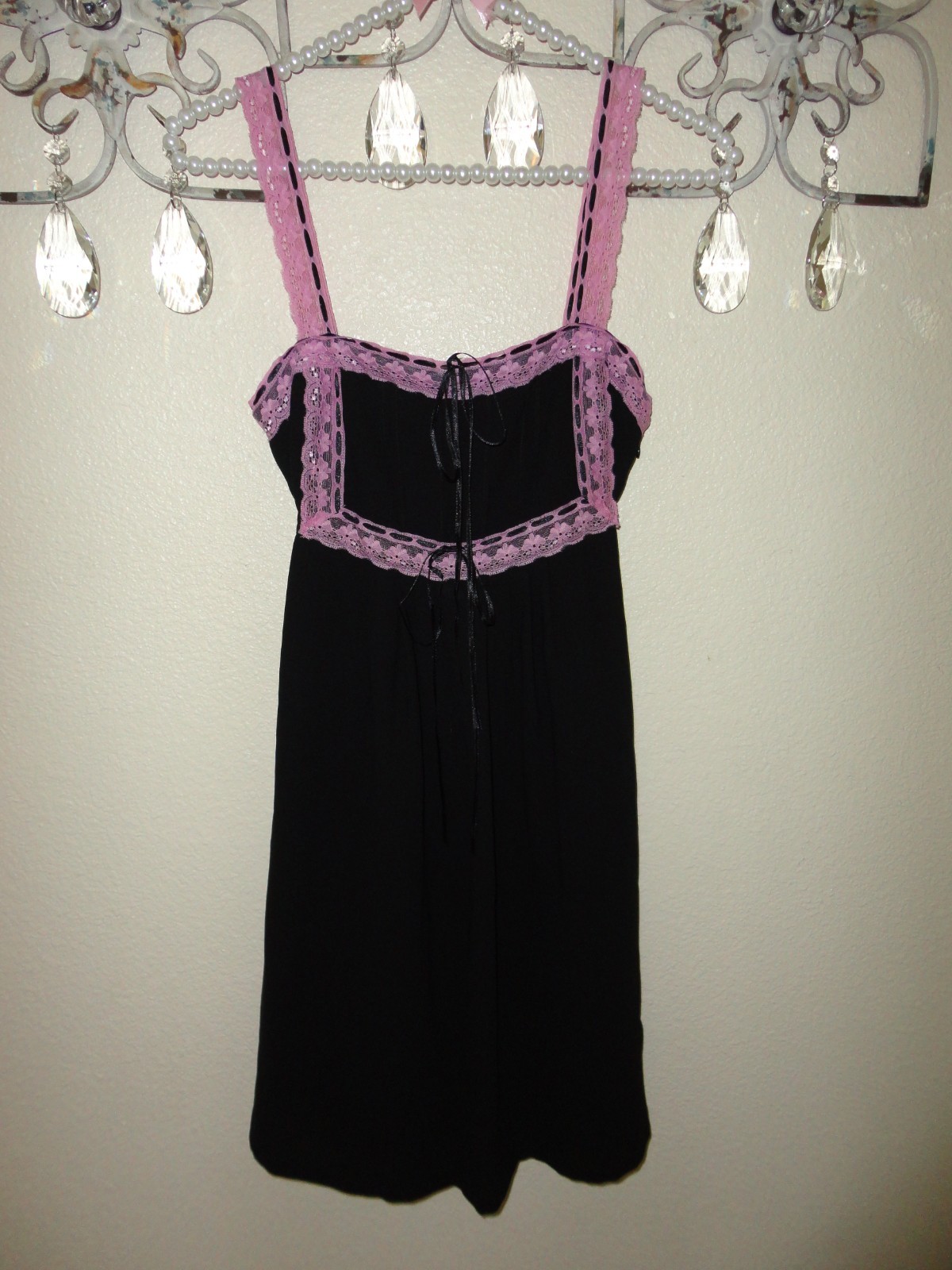 VTG ’90S NWT BETSEY JOHNSON BLACK & LILAC LACE EMPIRE WAIST BABYDOLL SLIP SIZE 2