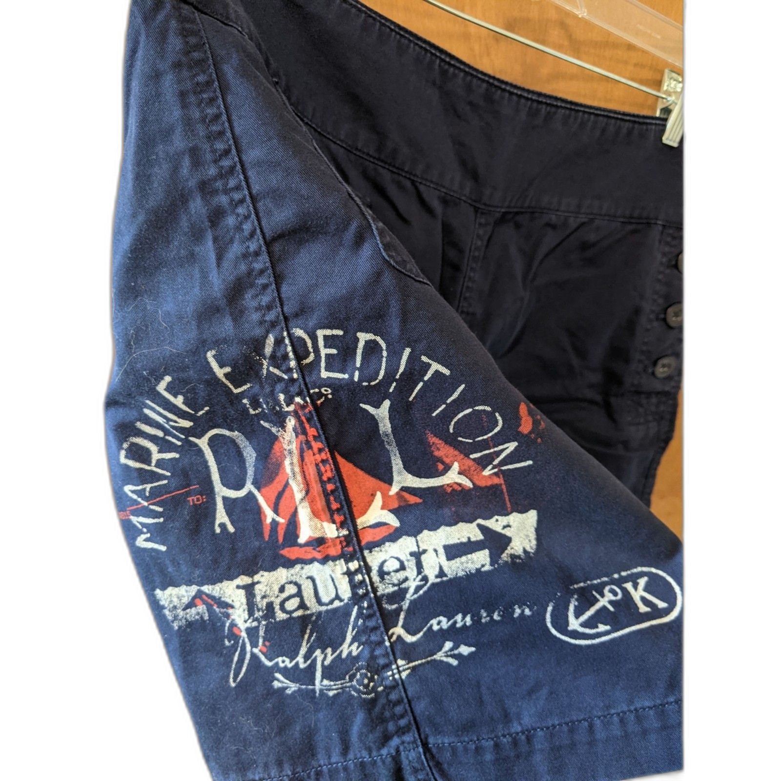 Ralph Lauren Shorts Blue Sailing Graphic Sailor Side Button Vintage Y2K Preppy 8