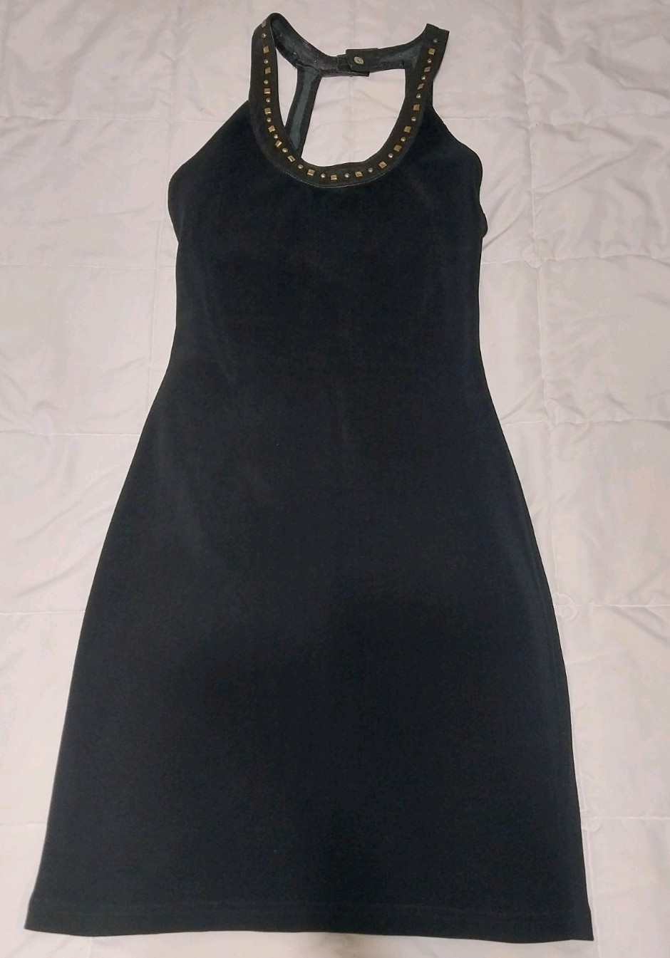 Firenze Santa Barbara Vintage 90’s Black Dress With Studded Leather Neck, Size S