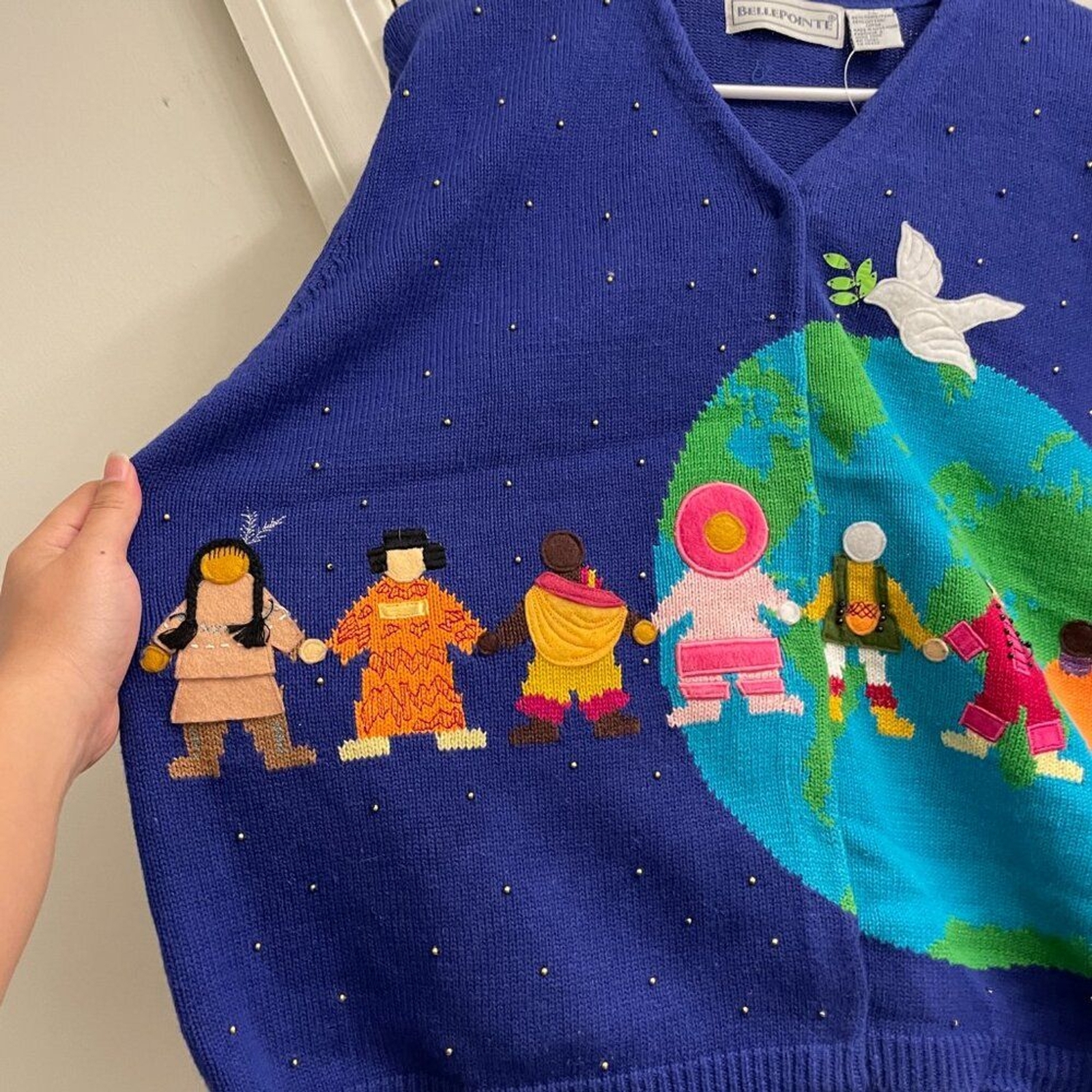 NWT Vintage BellePointe World Peace Blue Sweater Cardigan