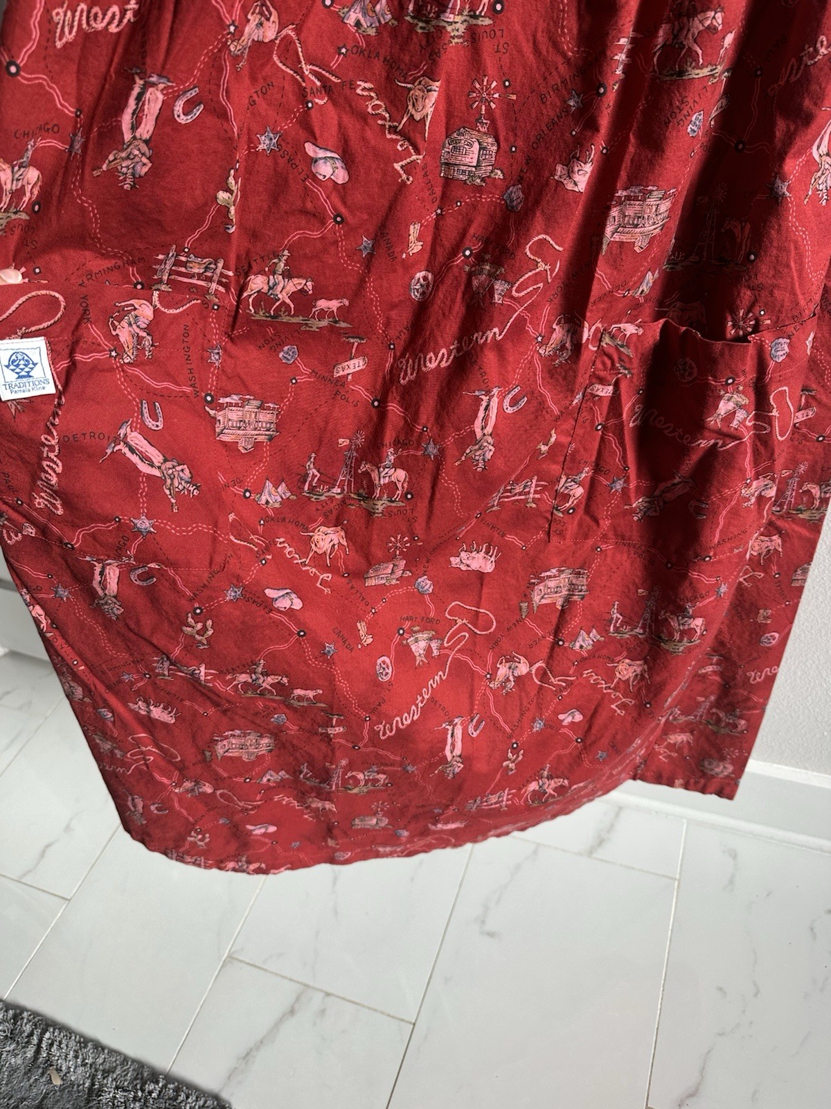 Traditions by Pamela Kline Red Western Cowboy Horse Apron Dress