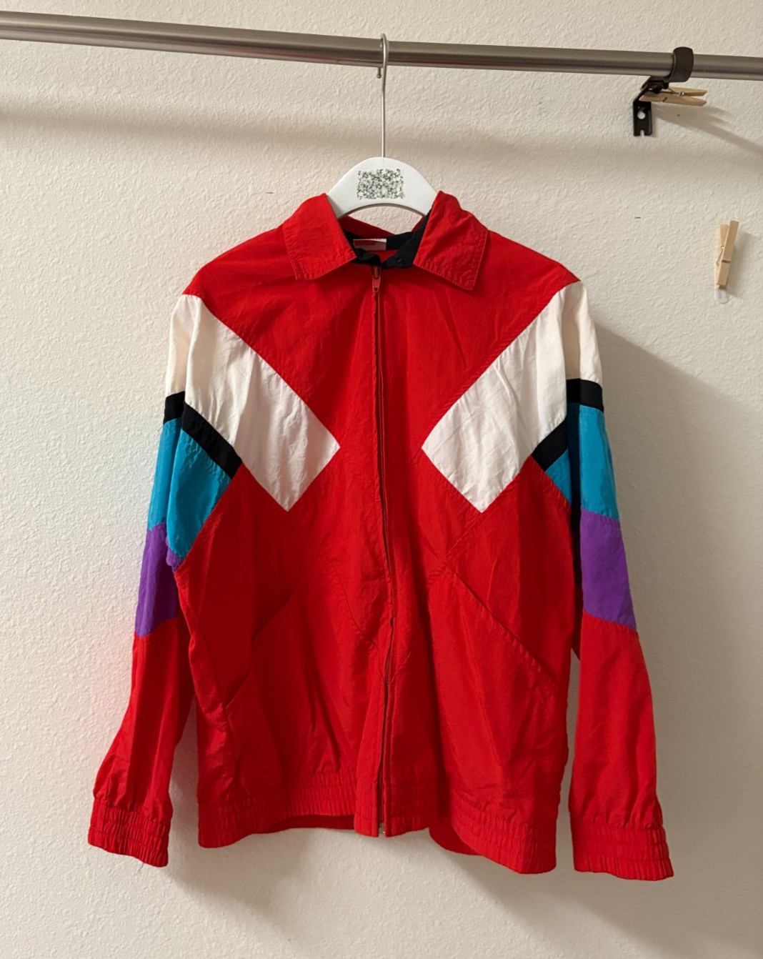 Vintage 90s Tails Windbreaker Jacket Women’s S Colorblock Nylon Zip Front