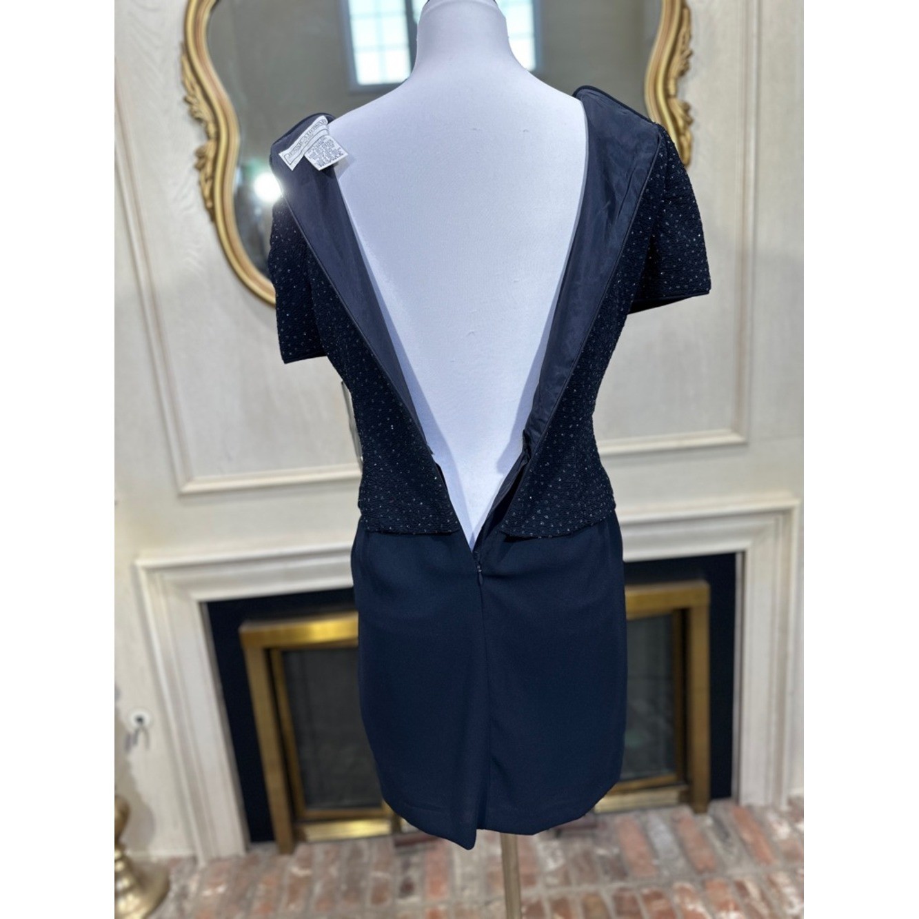 Jessica Howard Dress Size 8 Petite Vintage Navy Sequin Evening 90s Luxe