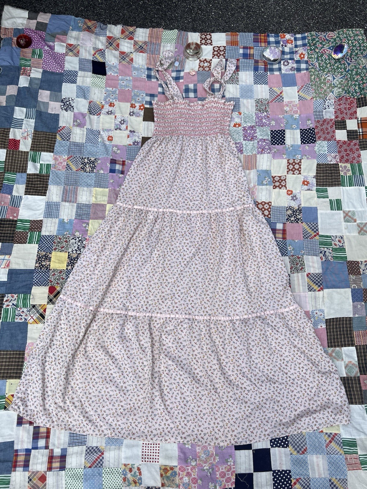 Vintage 70s Maxi Baby Pink Floral Boho Hippie Prairie Sun Dress Sandy Shaw