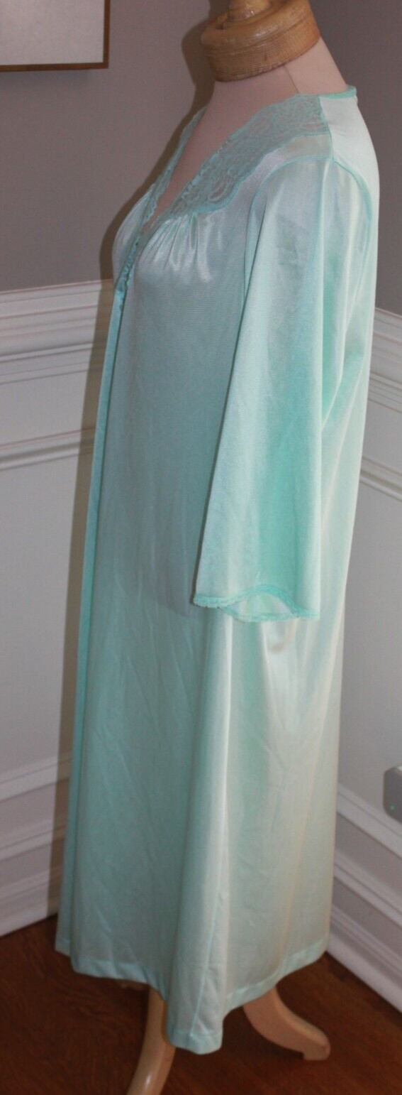 Vanity Fair nightgown house coat blue button lace nylon vintage ladies large