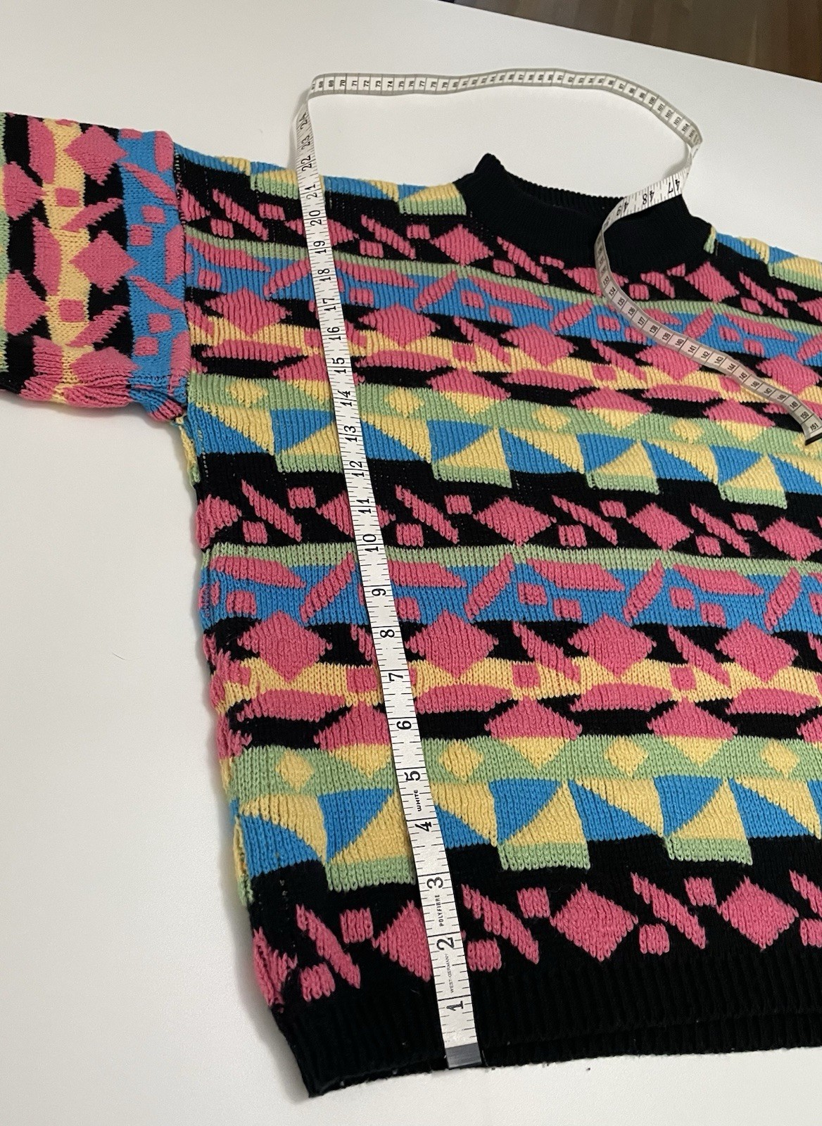 VTG 1980s Rainbow Geometric Oversized Slouchy Retro Mock Neck Knit Sweater med