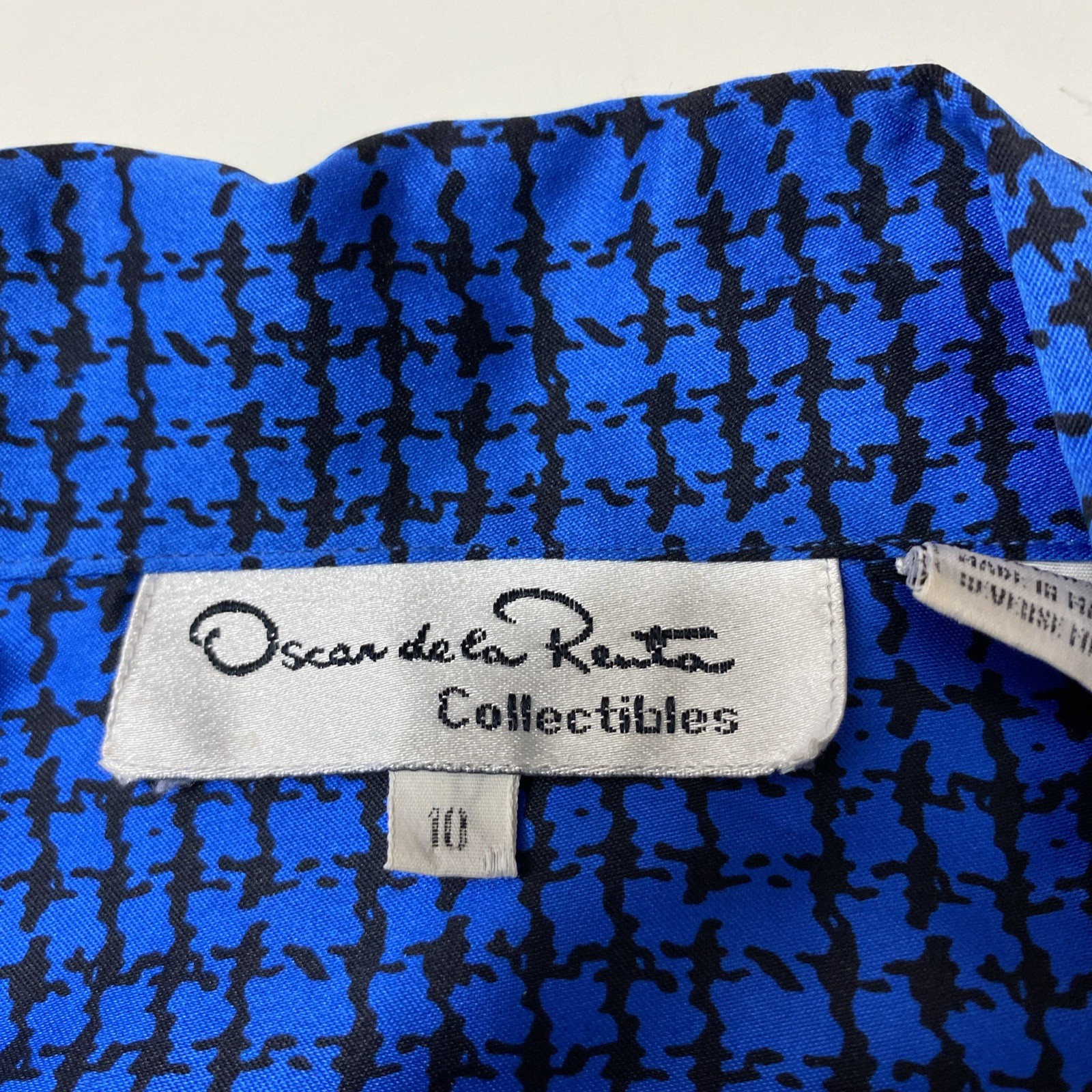 Vtg 90’s Oscar De La Renta Collectibles Collection Black & Blue Blouse Sz 10