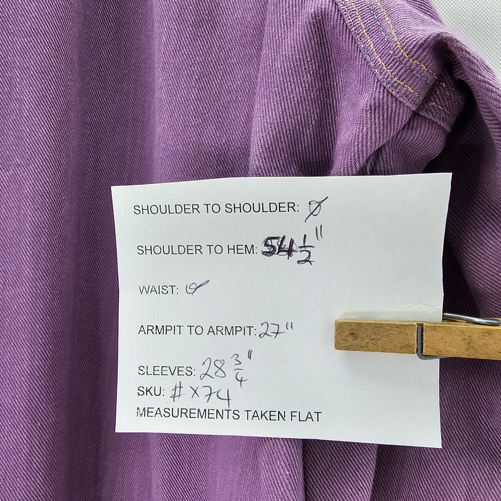 Pre- Owned Vintage Unbranded Women Chest Size 54 Inches Lilac Painted Denim Coat