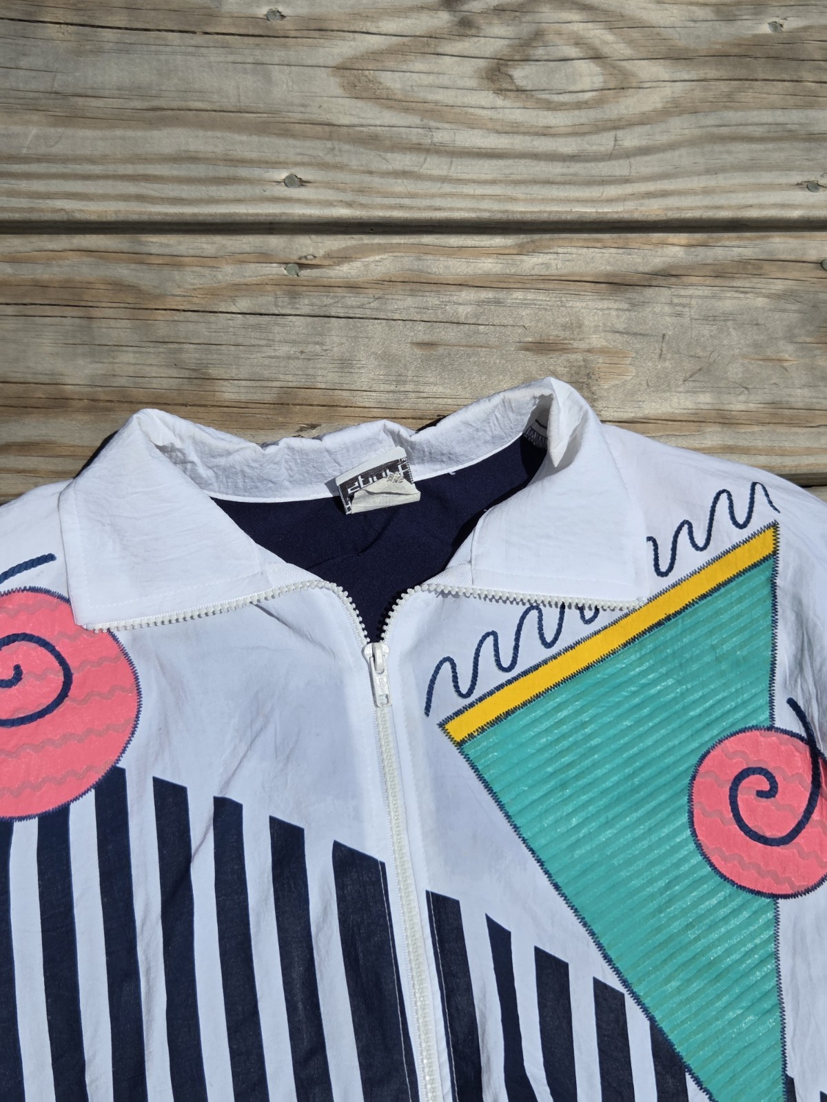 Vintage 90s Teddi Sport Geometric Windbreaker Jacket Memphis Neon Abstract Sz M