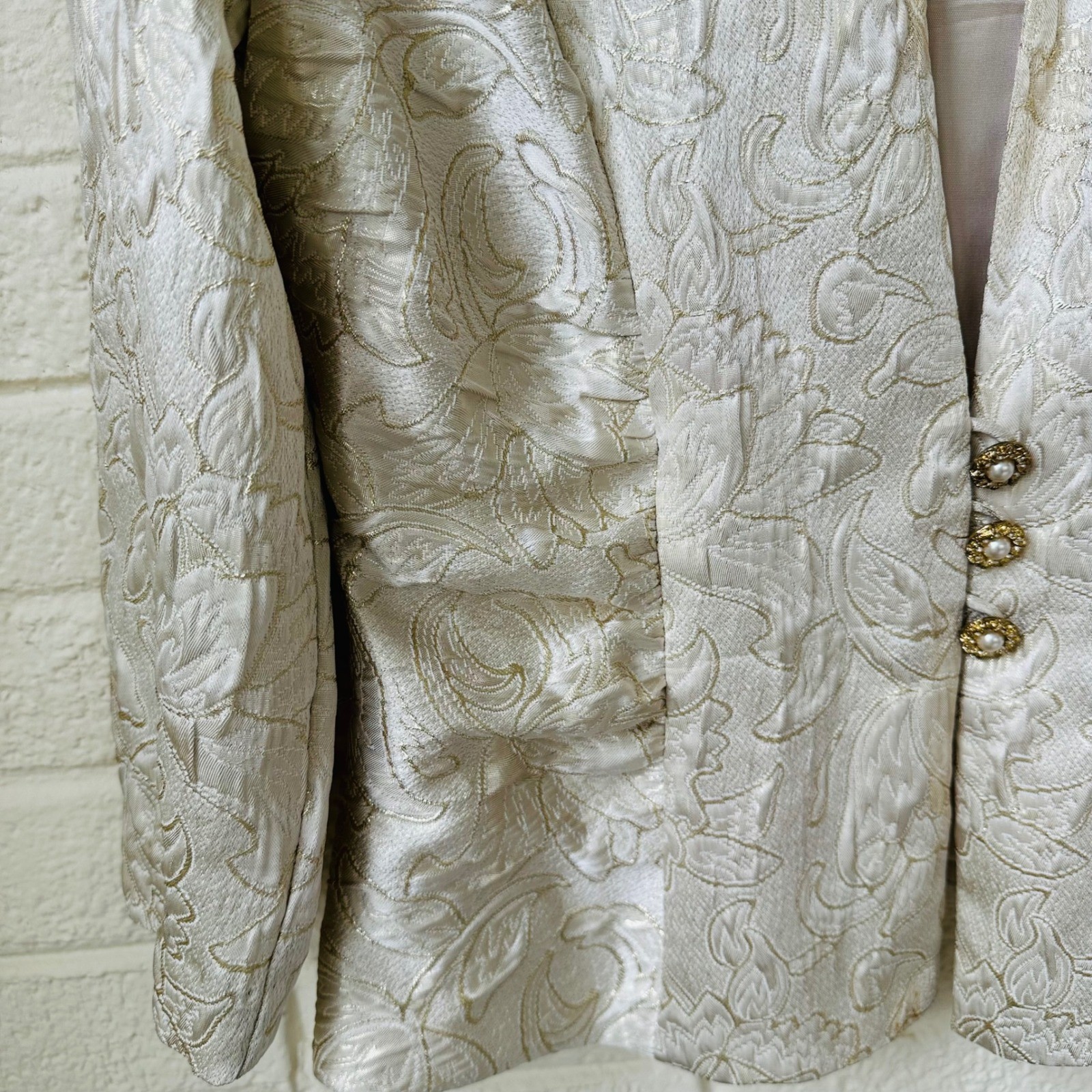 Vintage 80s J.R. Nites by Caliendo Gold Floral Brocade Evening Metallic Blazer
