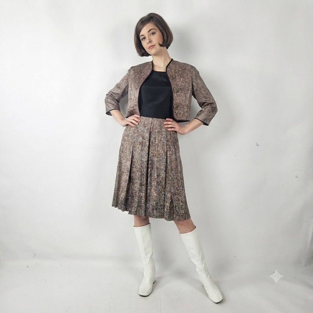 Mod Gogo Suit 60s Silk Rayon Dress Jacket Ladies M Pinup Scooter John J Hilton