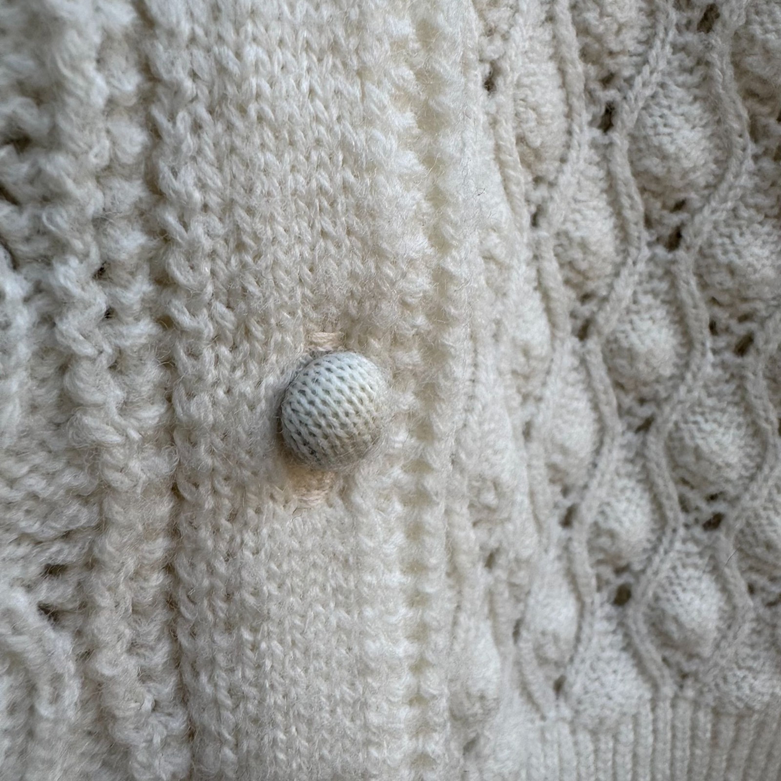 Boepple Sportswear NYC Vintage 60s 70s White Cable Knit Granny Cardigan Sweater
