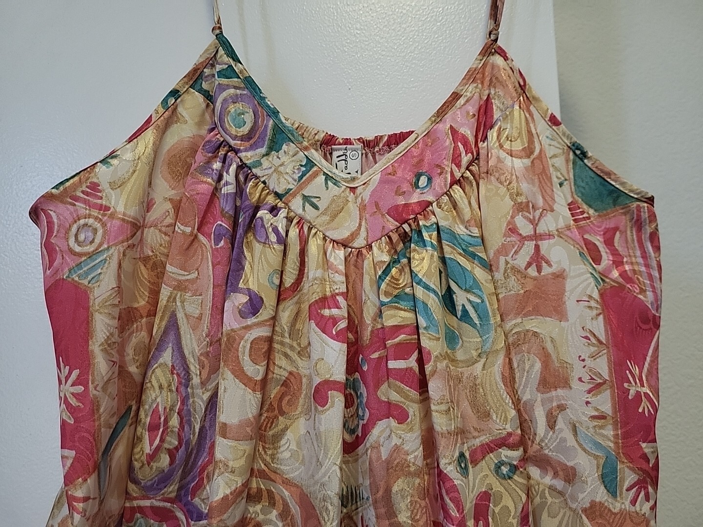 Mary Mcfadden Vintage Long Peignoir Set Gold Purple Pink Small