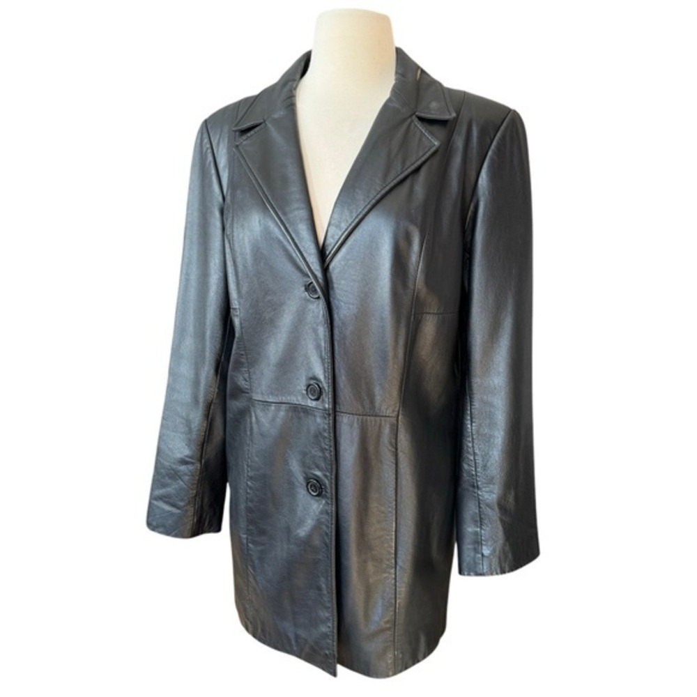 Preston York Vintage 90s Black Leather Jacket Small Minimalism Blazer Coat