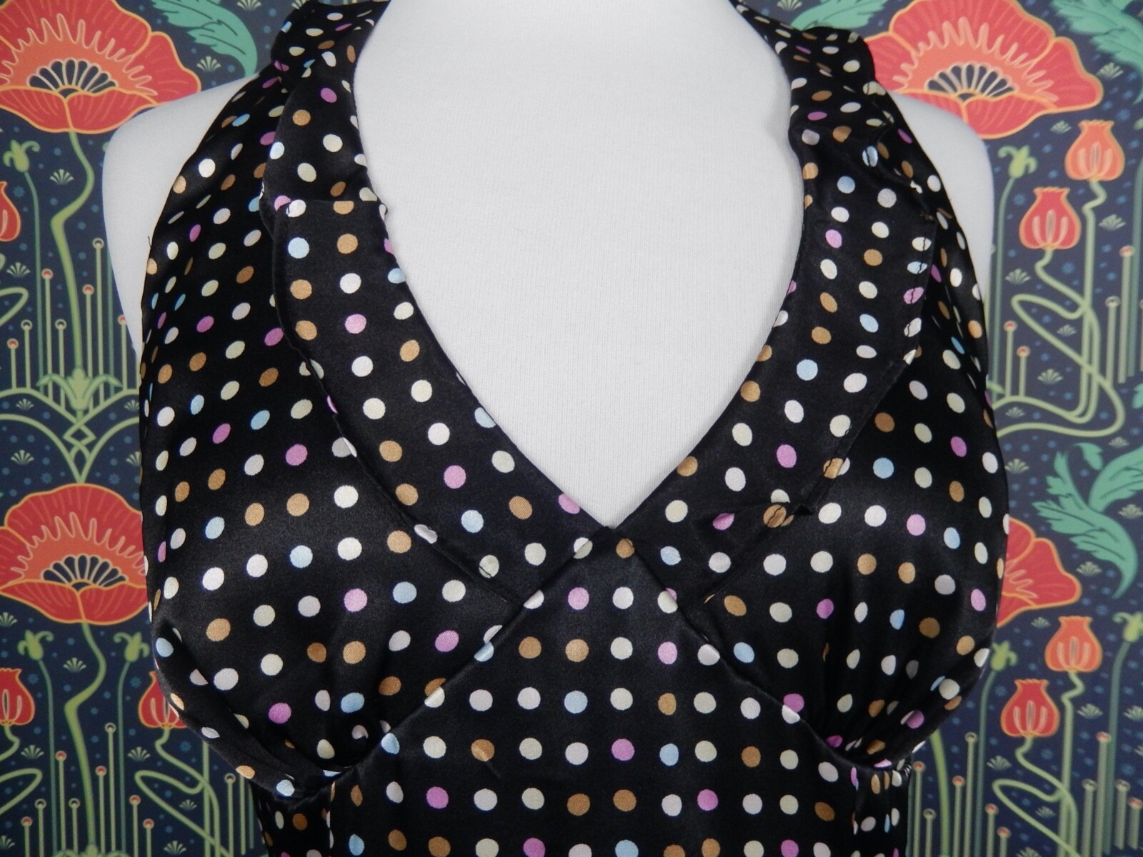Vintage Y2K CDC Rampage Satin Polka Dot Halter Cocktail Dress 8 New