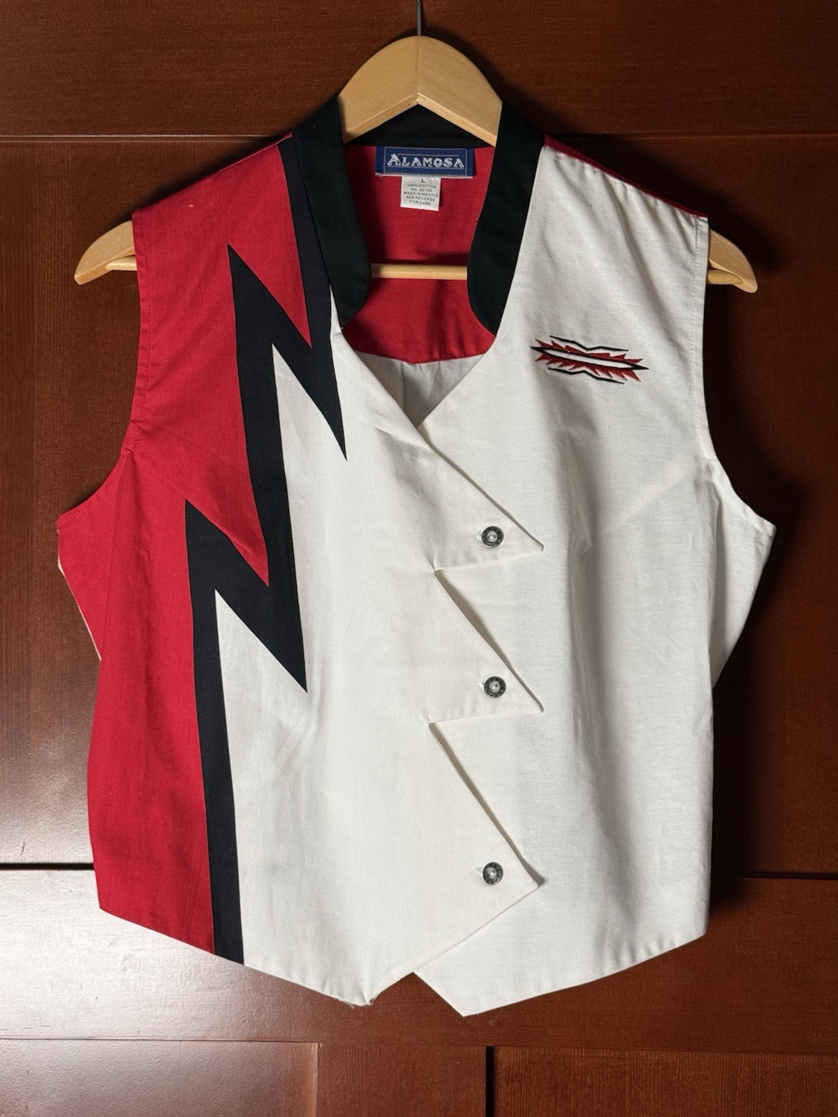 Vintage 90’s Alamosa Geometric Colorblock Vest Large Asymmetric Button Cotton